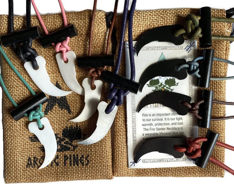 Fire Starter Necklace with Black Thin Cord & BearClaw Striker - Survival Gear for Camping, Hiking, and Outdoor Adventures