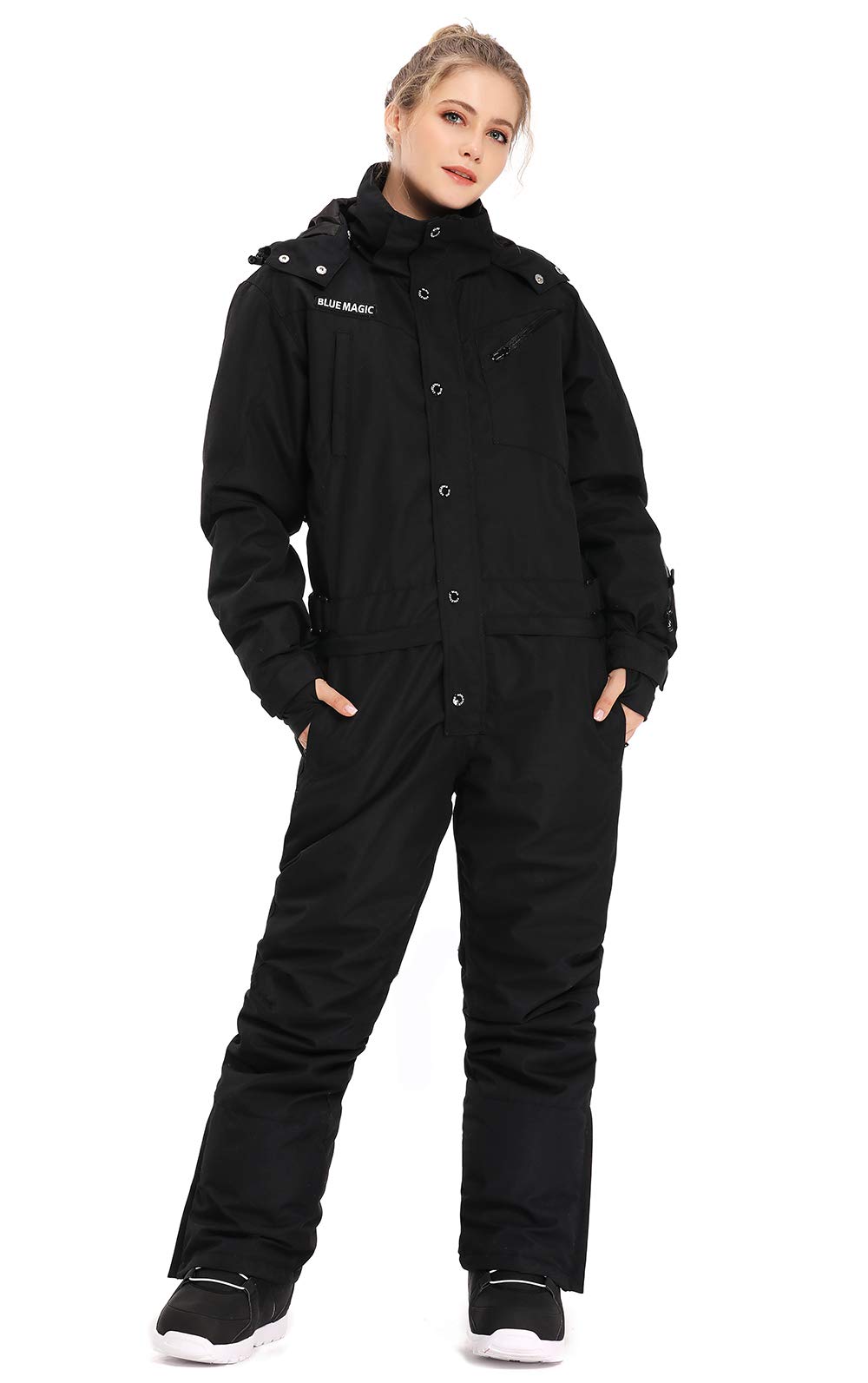 Bluemagic Women's Waterproof Snowsuit One-Piece Ski Suit - Winter Snowboarding Jumpsuit with Hood for Skiing, Snowboarding & Outdoor Activities