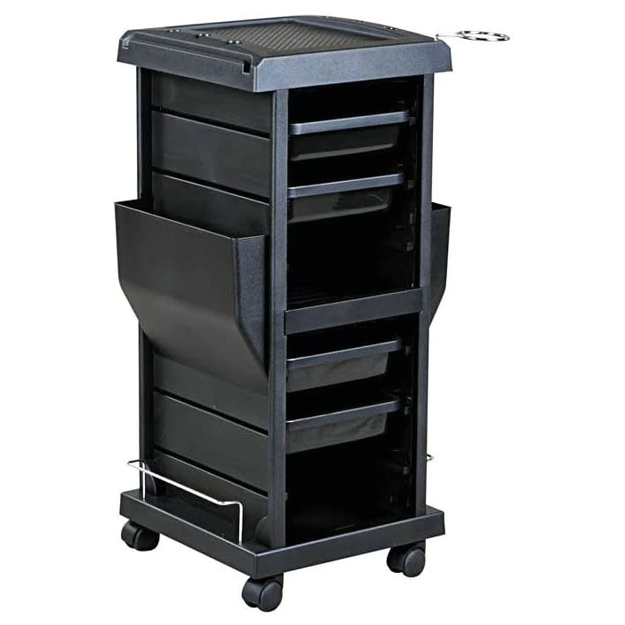 PureSana Professional Salon Trolley with 4 Drawers - Rolling Beauty Cart for Hair Styling, Nail Polish & Cosmetology Supplies - Chromium® 100A Black - Perfect for Salon Stations, Home Beauty Rooms & Mobile Stylists