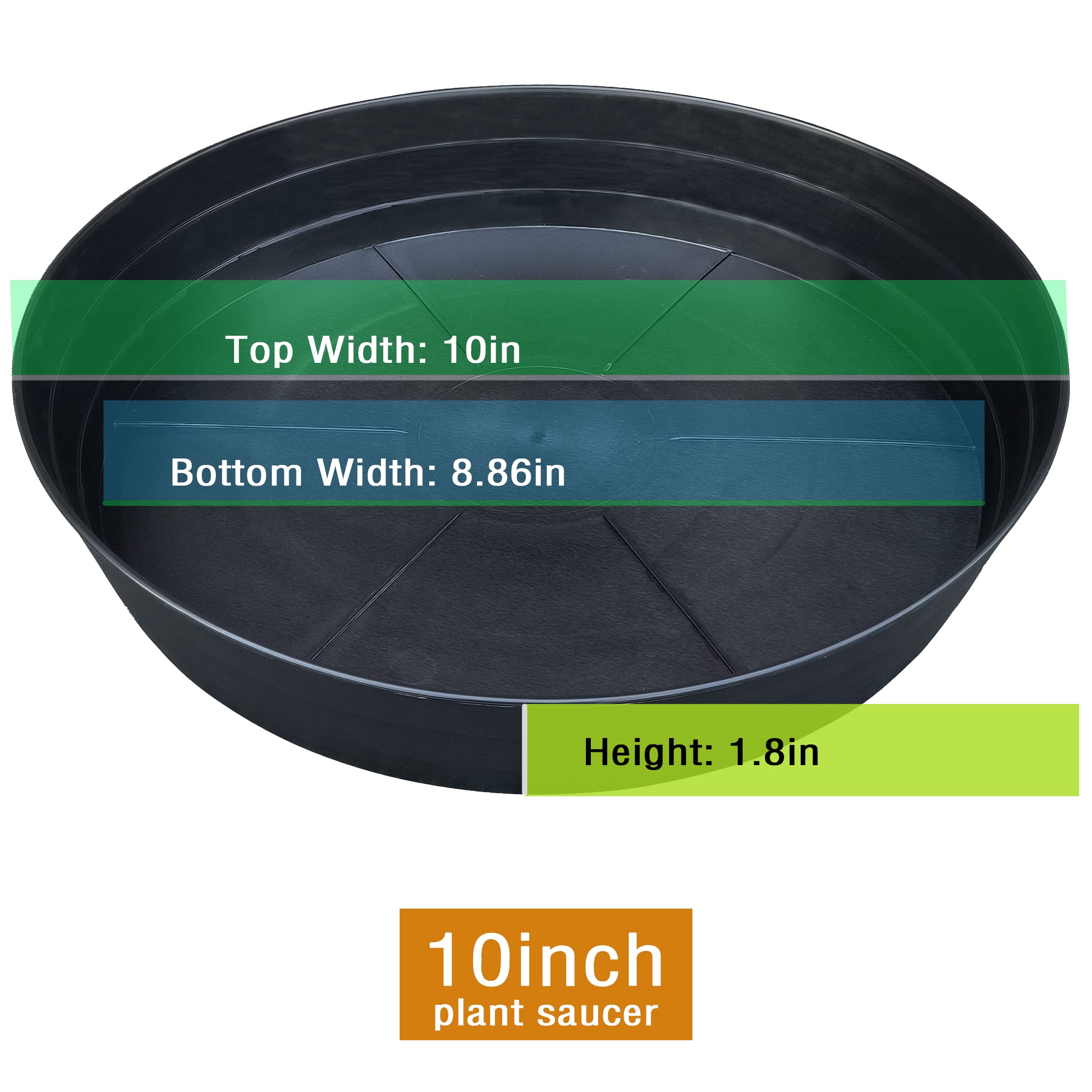 10/12/14/16/18/20/25 Inch Extra-Deep Plant Saucers - 4 Pack Heavy Duty Plastic Drainage Trays for Indoor Flower Pots Without Holes - Black Water Catcher for Plant Pot Bases (10 Inch) - Perfect for Home Decor, Gardening & Protecting Floors from Water Damage