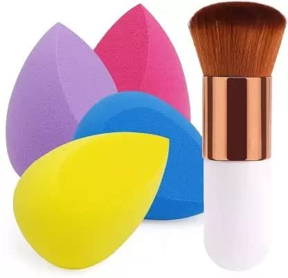 MASTADI Professional 12-Piece Pink Makeup Brush Set with 4 Beauty Blenders & 1 Round Brush - Perfect for Women & Girls | Ideal for Foundation, Contouring & Everyday Makeup Application
