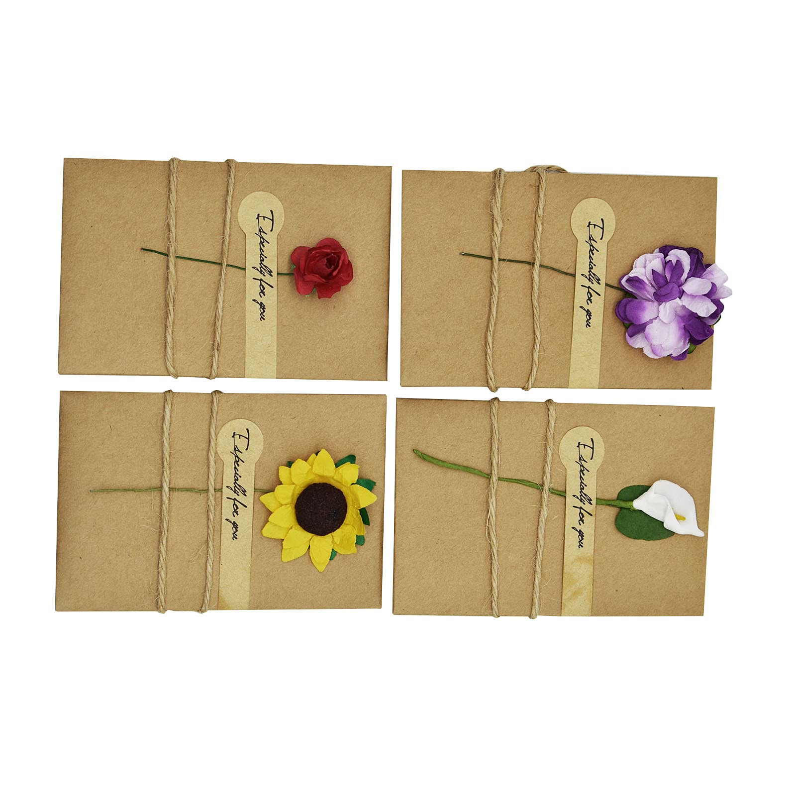 Maydahui 16 PCS Handmade Vintage Kraft Blank Greeting Cards with Envelopes - 6.7x4.3 Inch Dried Flower Thank You Note Cards, Invitation Cards with Hemp Rope for Birthday Party, Valentine's Day, Wedding, Baby Shower & Special Occasions