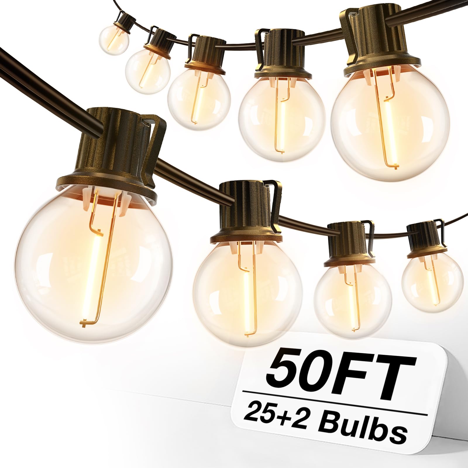 Addlon 50FT Outdoor String Lights - 27 G40 Globe LED Patio Lights with 2 Spare Bulbs, Waterproof & Dimmable, ETL Listed, Connectable for Backyard, Porch, Deck - Perfect for Garden Parties, Wedding Decor, and Outdoor Dining
