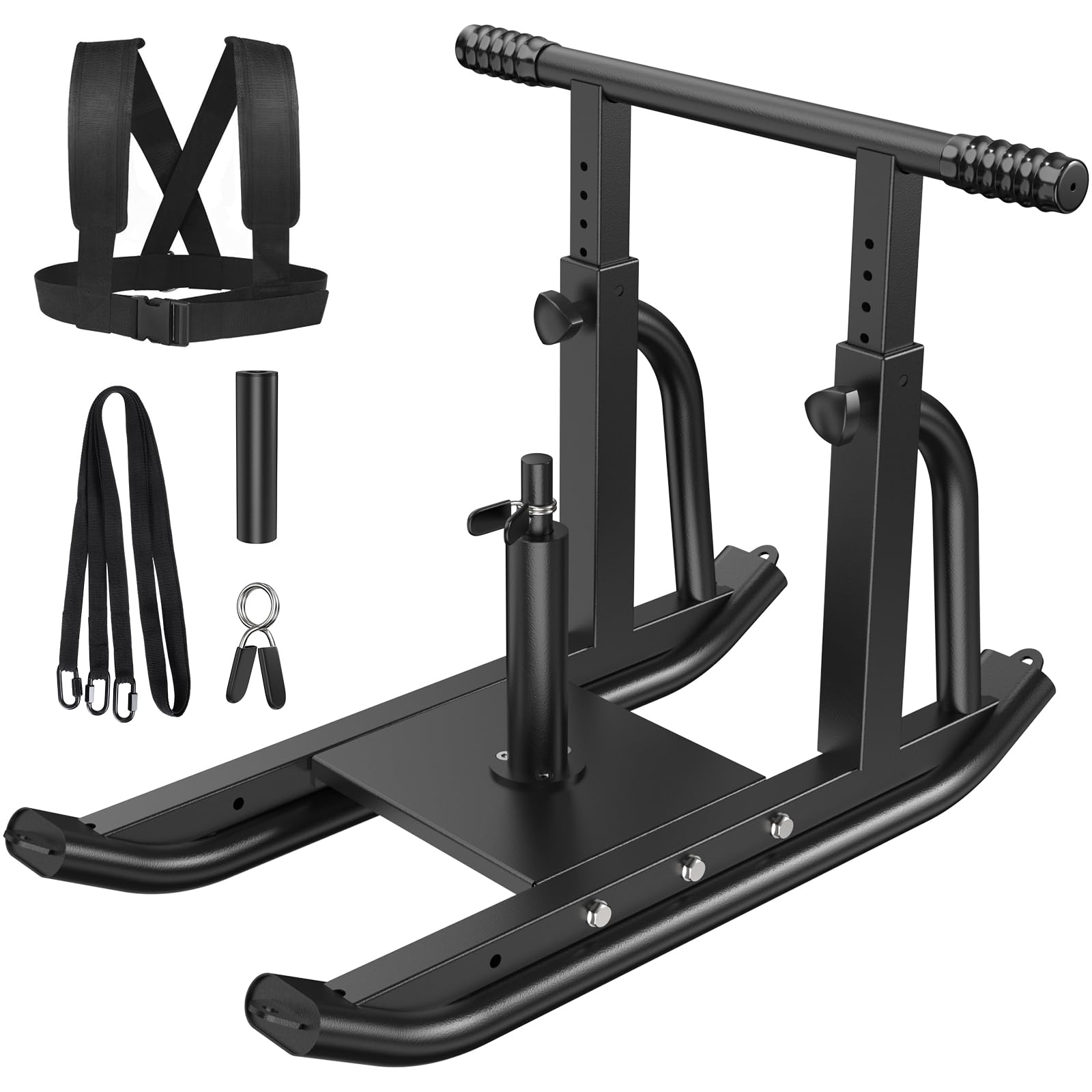 Heavy Duty Weight Sled for Strength Training - Adjustable Push Pull Gym Sled with Height-Adjustable Handle - Fitness Equipment for Muscle Building & Speed Improvement - Compatible with 1