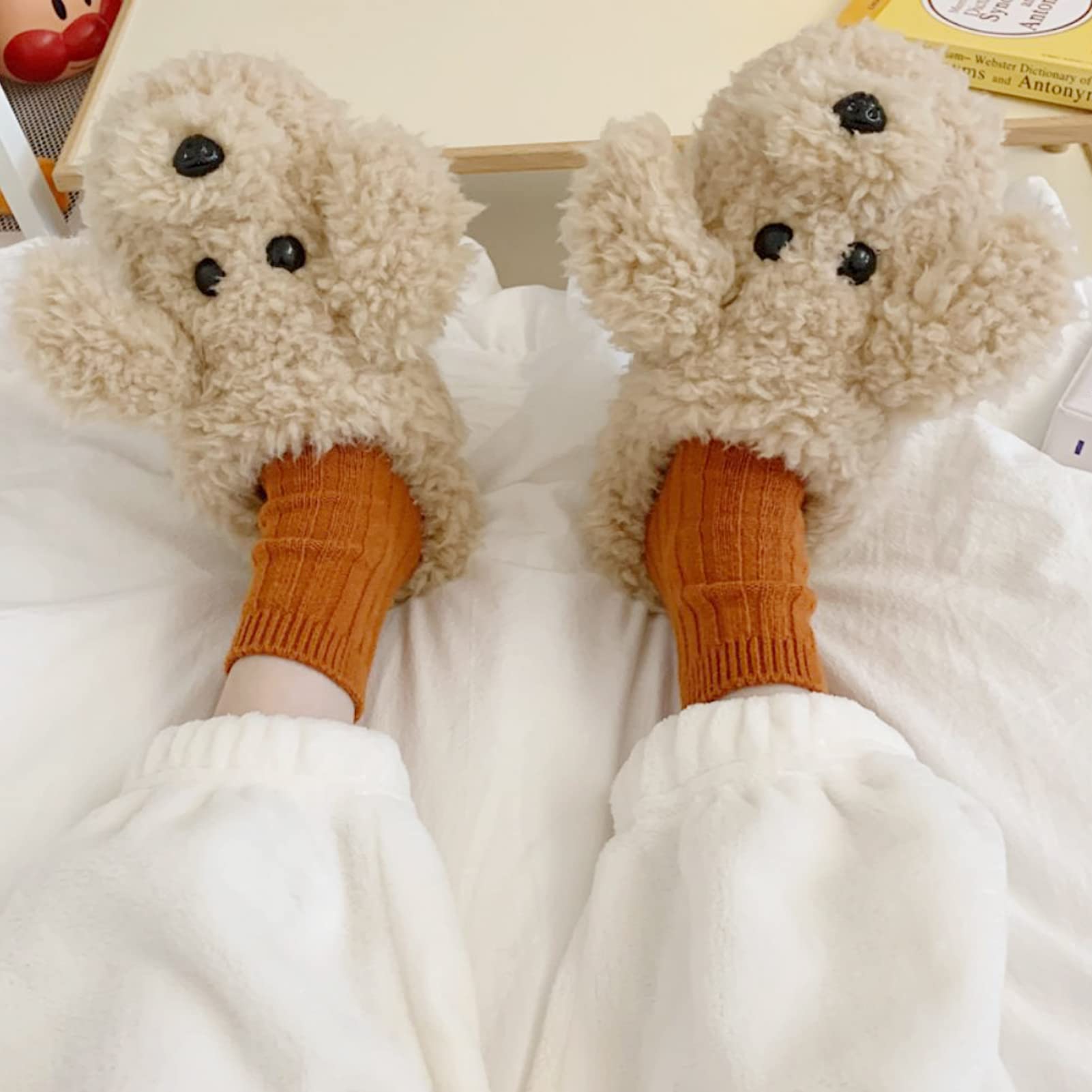 Women's Warm Fuzzy Animal Slippers - Cute Cow & Teddy Dog Plush House Shoes for Indoor/Outdoor Use - Cozy Comfort for Lounging, Relaxing at Home