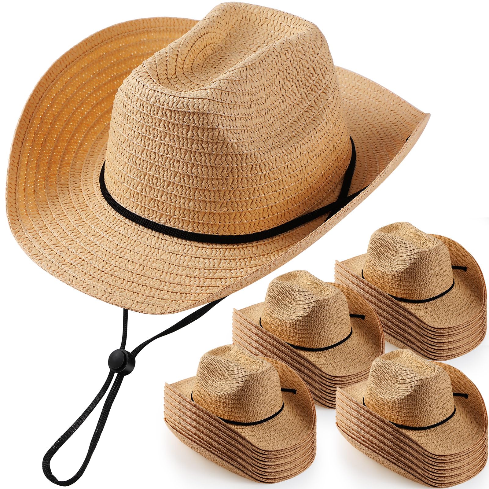 48 Pcs Bulk Cowboy Hats for Adults - Western Style Straw Sun Hats for Men & Women - Perfect for Country Parties, Rodeo Events & Outdoor Festivals