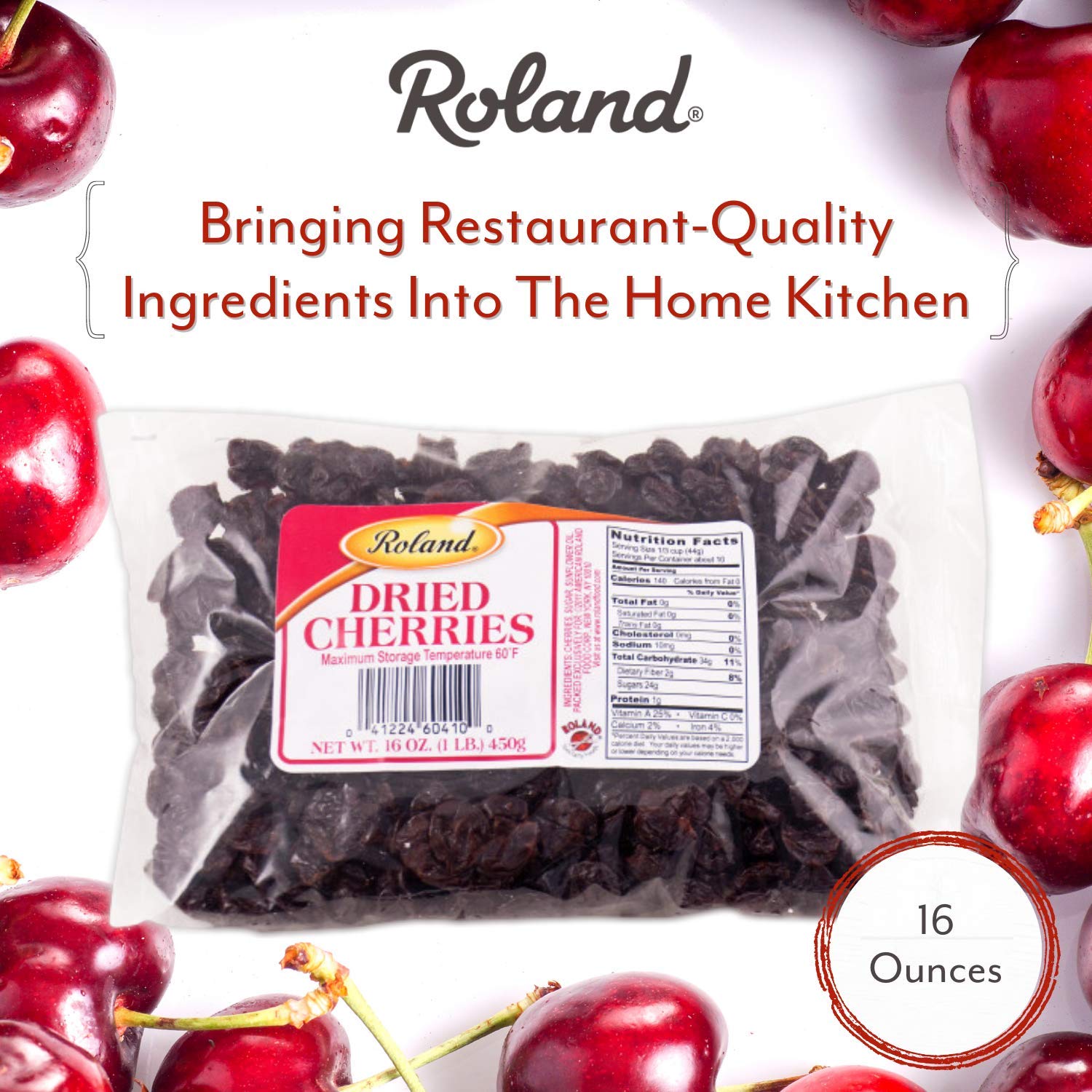 Premium Dried Cherries by Roland Foods | 16oz Resealable Bag | USA-Grown Sweet Cherries | Perfect for Baking, Snacking & Trail Mixes