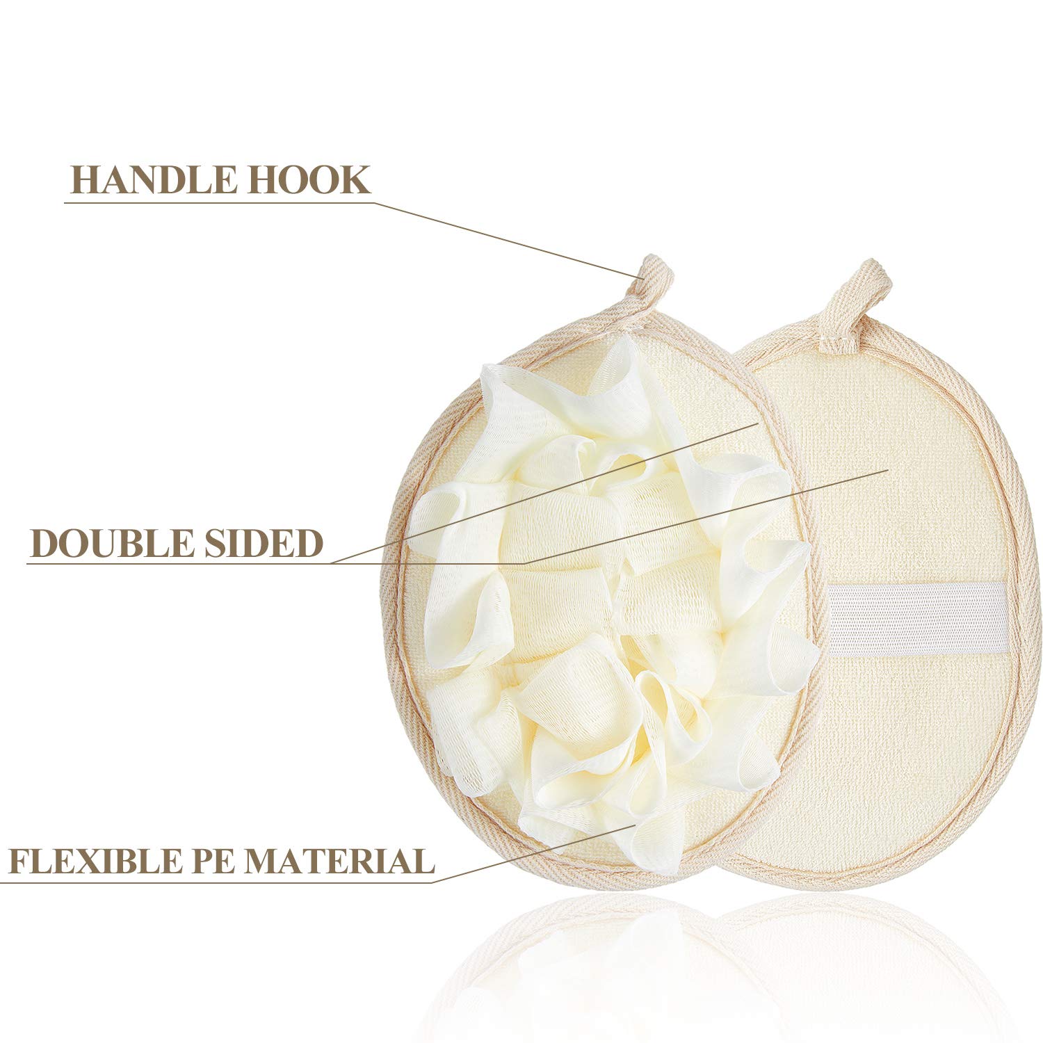 Boao 6-Pack Exfoliating Bath Sponges - Premium Mesh Shower Pouf & Body Scrubber with Flower Bath Ball for Soft Skin (Beige) - Perfect for Daily Shower, Spa & Gift Sets