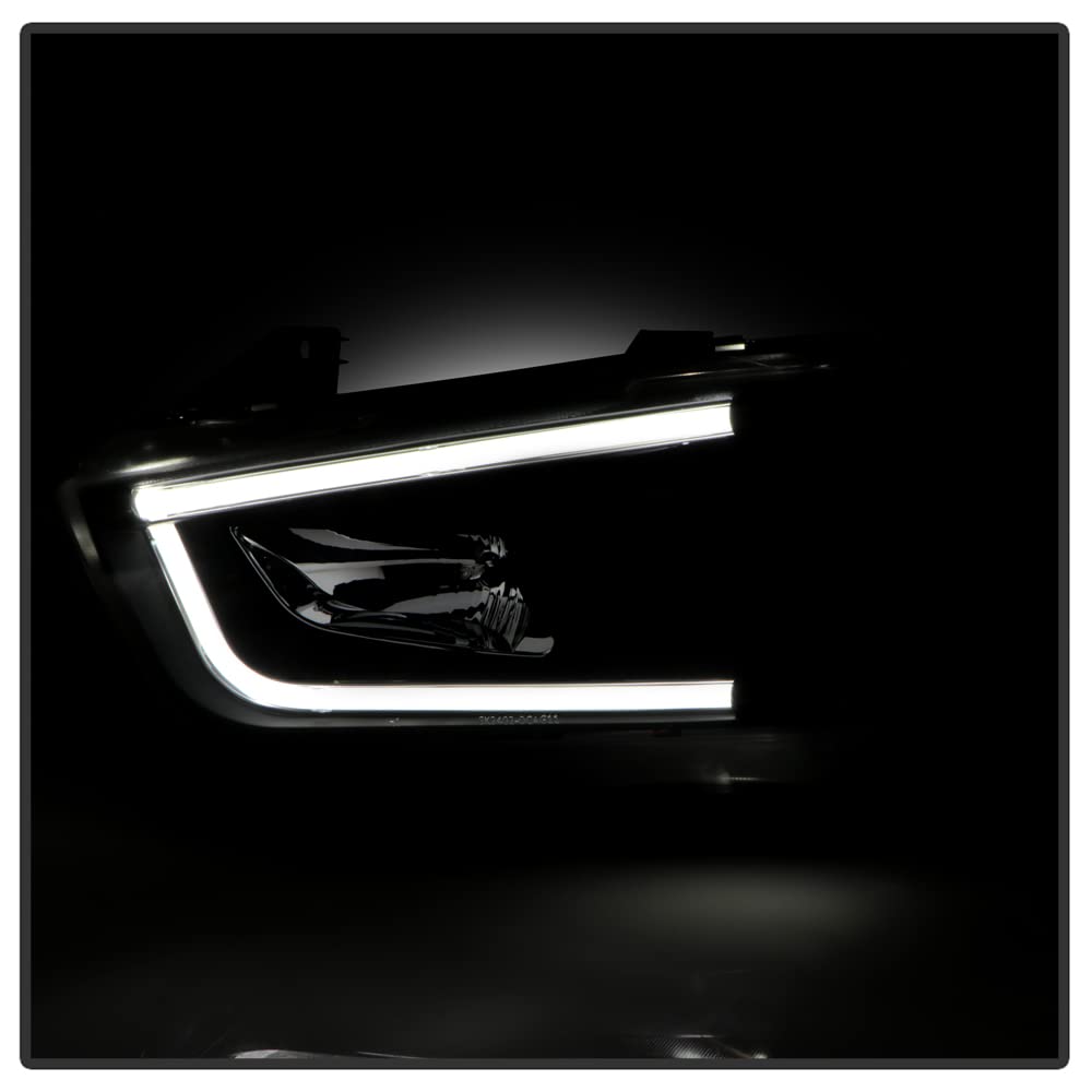 ACANII LED DRL Tube Black Housing Projector Headlights Assembly for 2011-2014 Dodge Charger | Halogen Model Replacement | Enhanced Night Driving & Style Upgrade