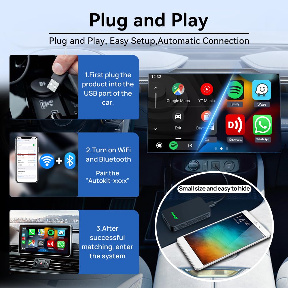 Carlinkit 2Air 5.0 Wireless CarPlay & Android Auto Adapter - Convert Wired to Wireless for iPhone & Android - Perfect for Seamless Music, Maps & Calls While Driving