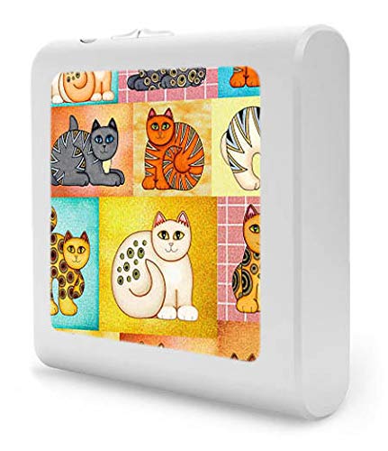 Dimmable LED Night Light with Auto On/Off Sensor - Adjustable Brightness Warm White for Bathroom, Hallway, Nursery & Bedrooms - Cat Collage Design by Dan Morris - Perfect for Nighttime Safety & Comfort