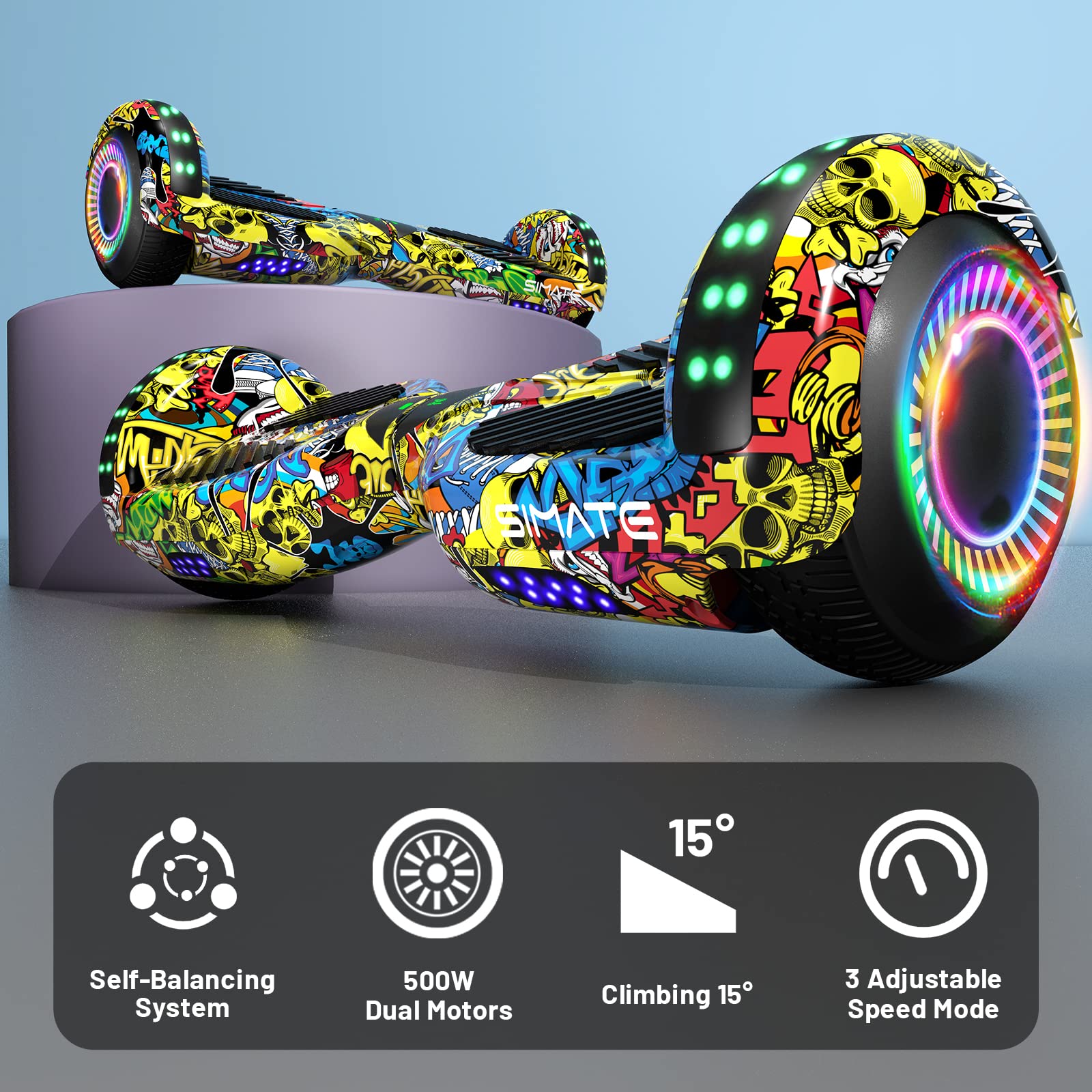 Electric Scooter with Bluetooth Speaker & Colorful LED Lights - Perfect Gift for Kids, Adults, Boys & Girls - Fun Commuting & Outdoor Activities