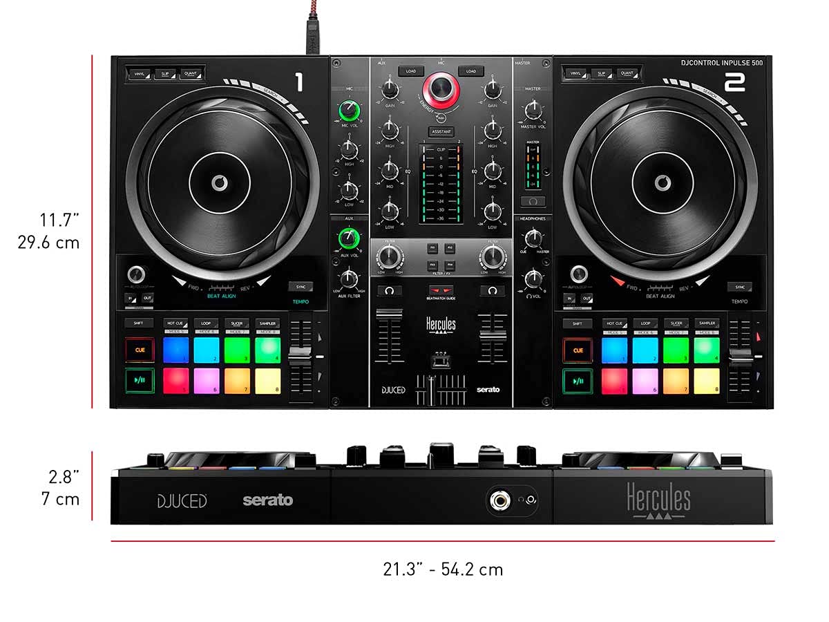 Hercules DJControl Inpulse 500 Professional 2-Deck USB DJ Controller - Compatible with Serato DJ & DJUCED Software (Included) - Perfect for Home Studios, Clubs & Live Performances
