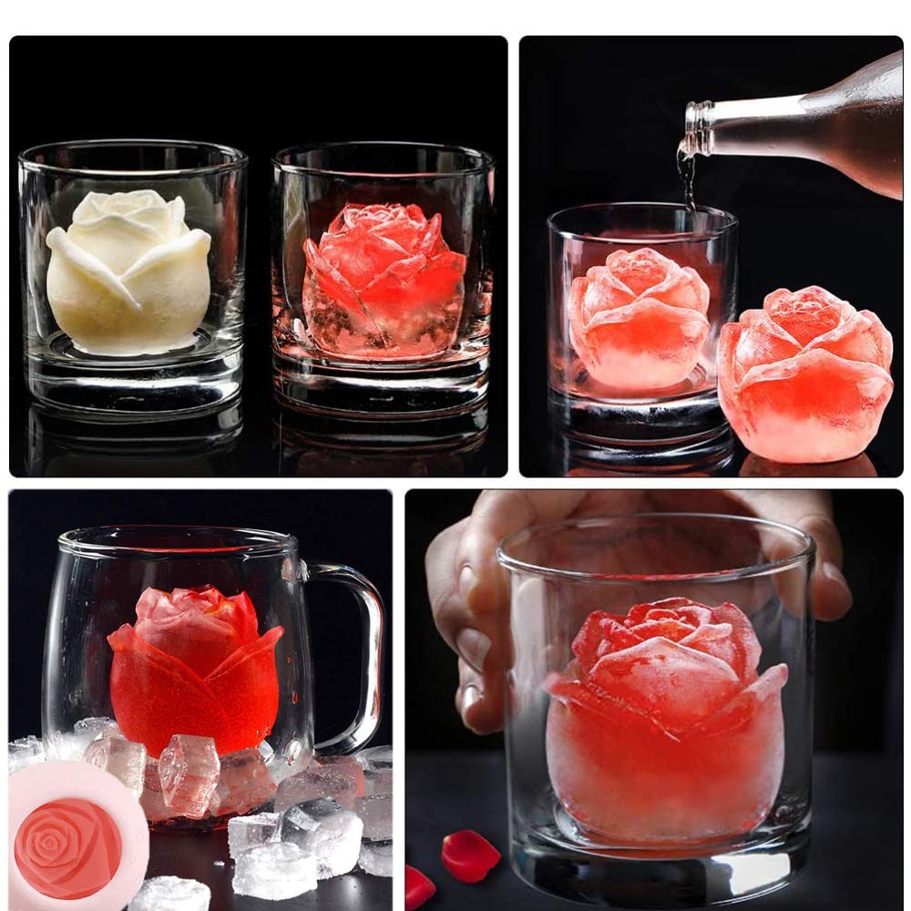 2 Pack 3D Rose Ice Cube Molds - 2 Inch Silicone Rose Shaped Ice Ball Maker for Whiskey, Cocktails, Bourbon, Chilled Drinks & Homemade Juice - Perfect for Romantic Date Nights, Parties & Home Bars