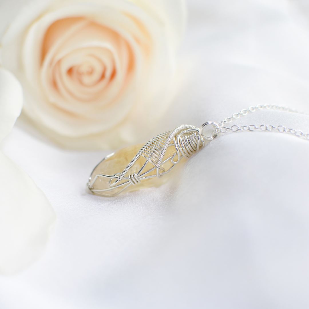 Natural Raw Citrine Pendant Necklace - 925 Sterling Silver with 18