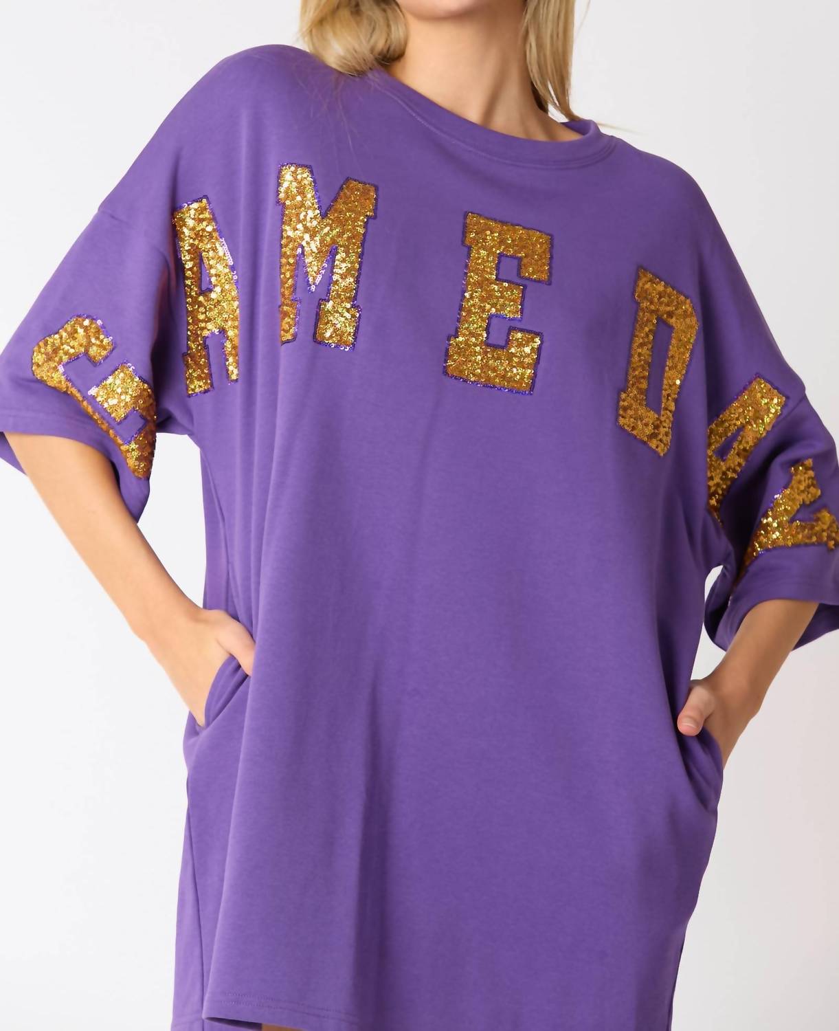 Gameday Sequins Embroidery Tee Dress in Purple | Sparkling Party Outfit for Women | Perfect for Football Games, Night Out & Special Events