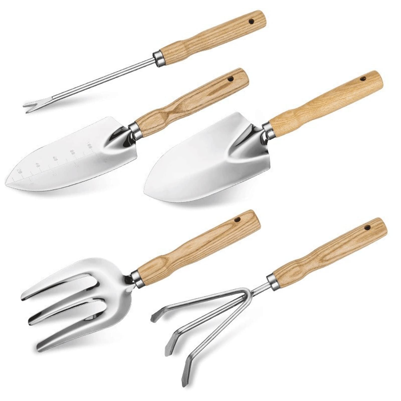 Premium 5-Piece Stainless Steel Gardening Tool Set with Ergonomic Wooden Handle - Durable Hand Tools for Planting, Transplanting Flowers & Home Garden Maintenance (Perfect for Backyard Gardening, Indoor Plants & Outdoor Landscaping)