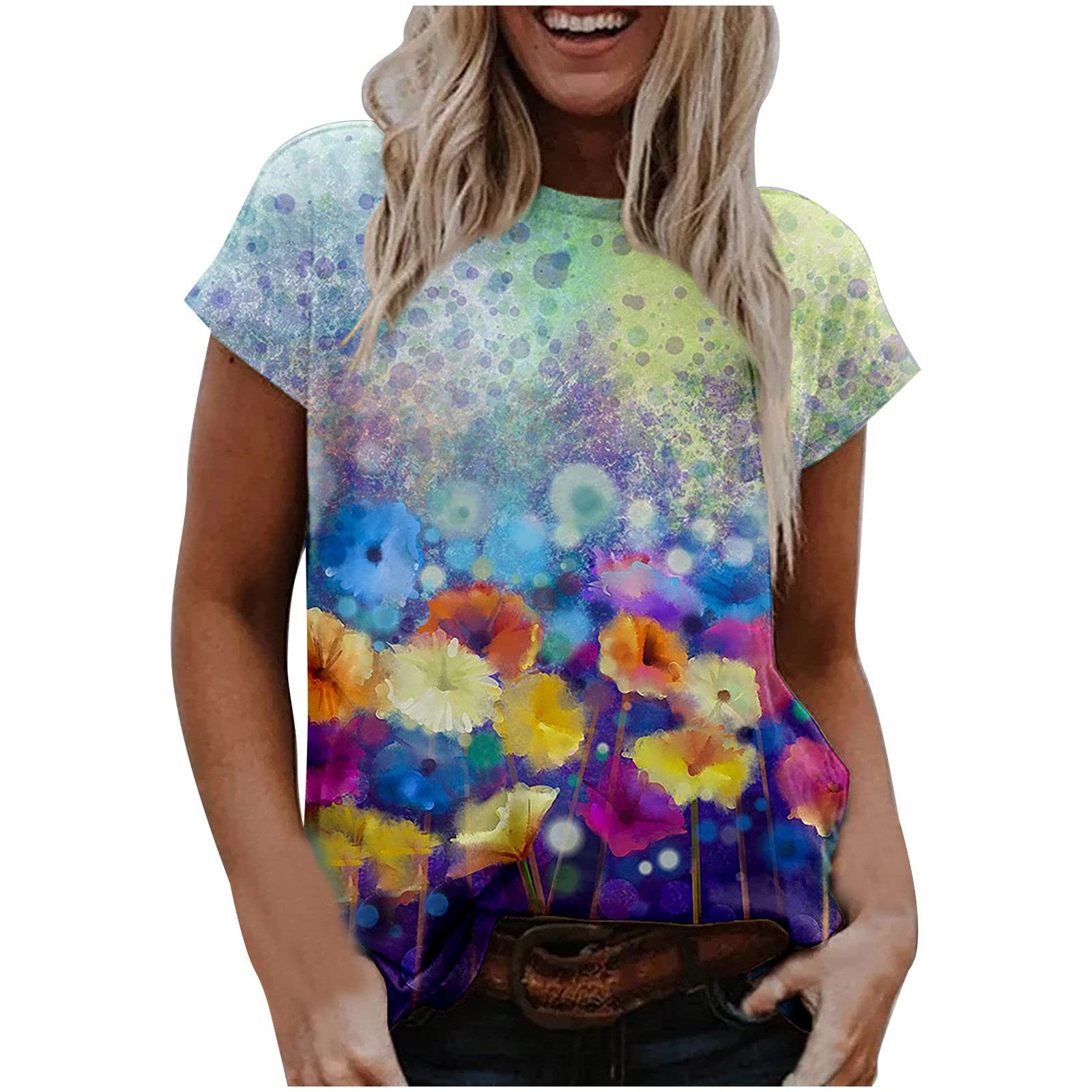 Women's Casual Round Neck Printed Short Sleeve T-Shirt | Y2K Style Raglan Top | Spring Sweatshirt & Tropical Blouse for Everyday Wear | Perfect for Streetwear, Vacation Outfits and Summer Fashion