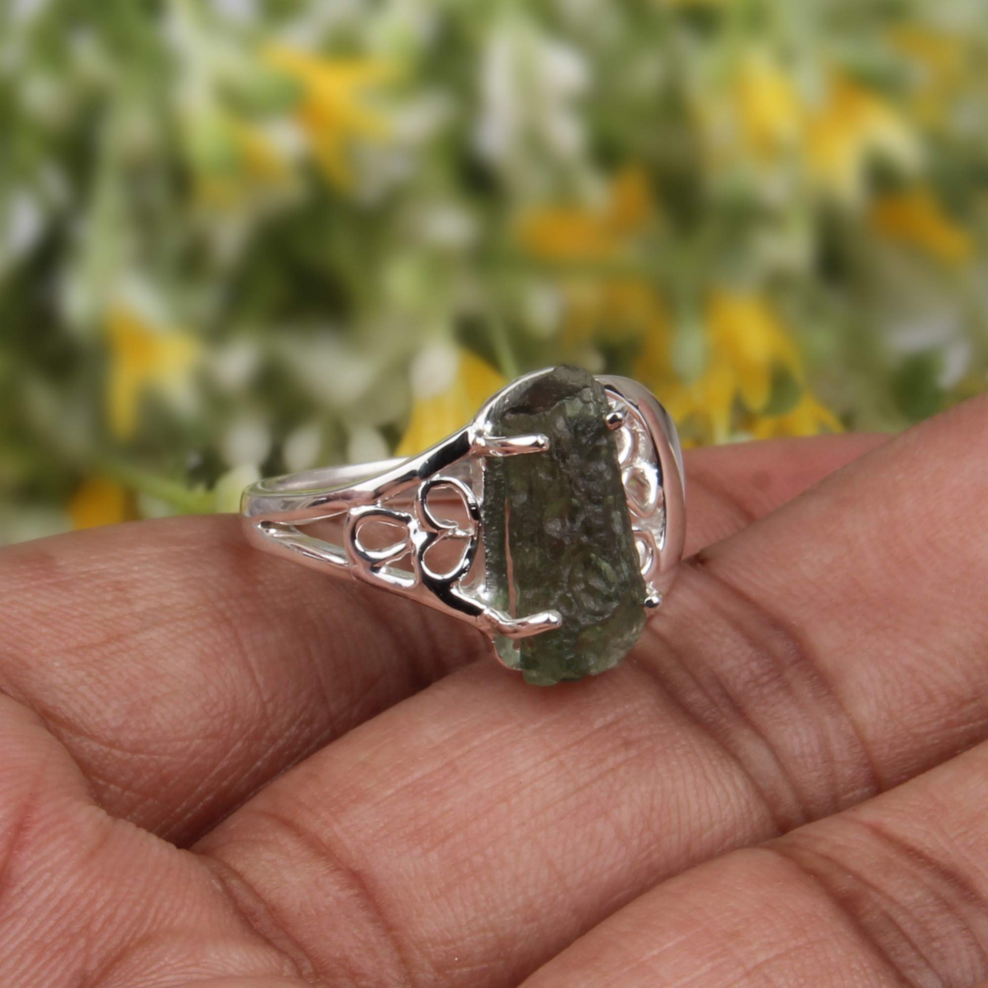 Authentic Czech Moldavite Ring - Raw Stone Stacking Ring for Women | Handmade Green Gemstone Jewelry for Boho Style & Spiritual Healing