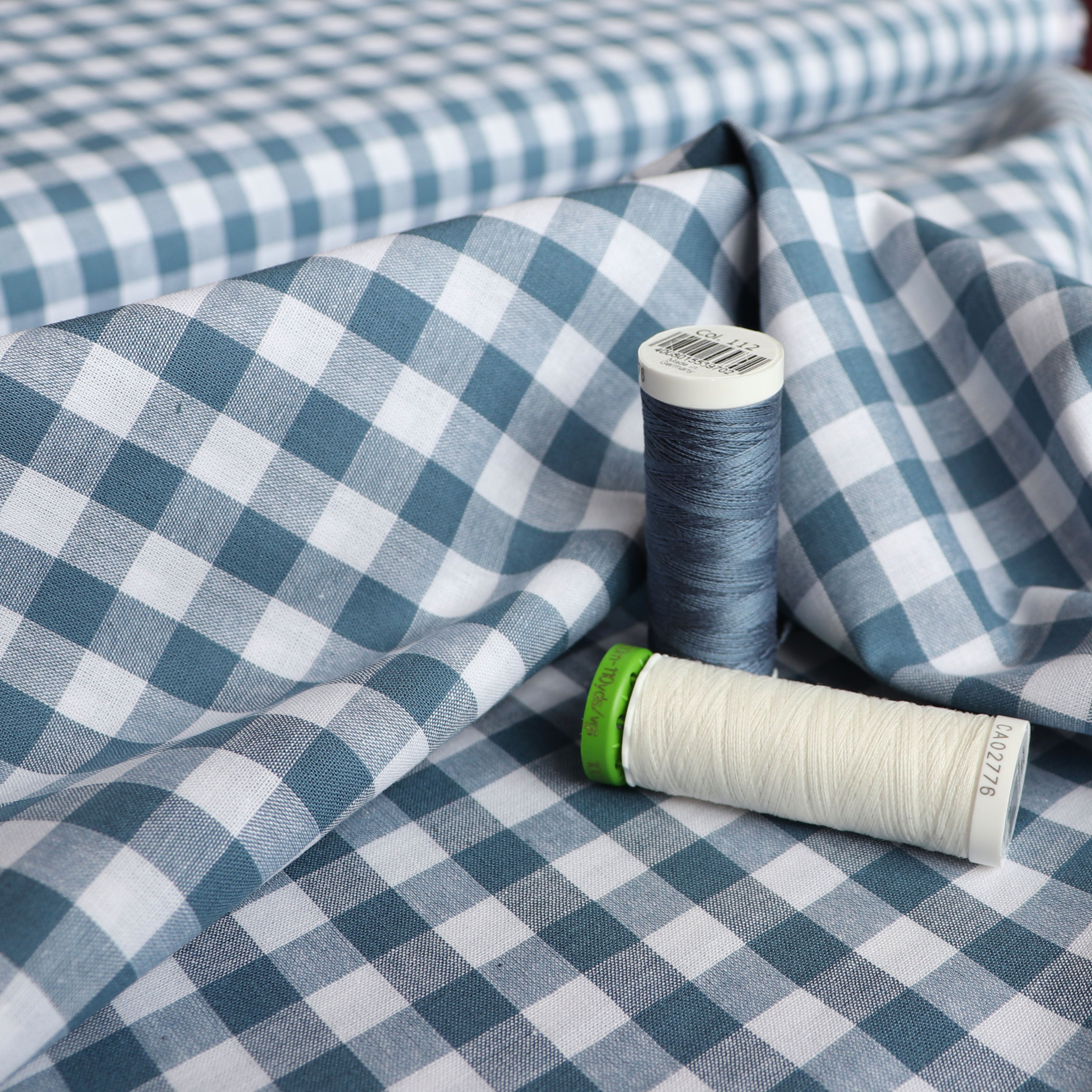Gingham Yarn-Dyed Cotton Fabric - Steel Blue Checkered Textile for Clothing, Home Decor & DIY Crafts
