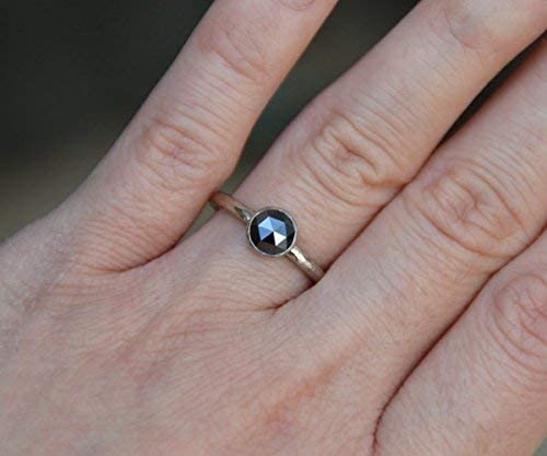 Exquisite Rose Cut Black Diamond Engagement Ring - Round Solitaire Ring for Women | Perfect for Proposals, Weddings & Anniversary Gifts