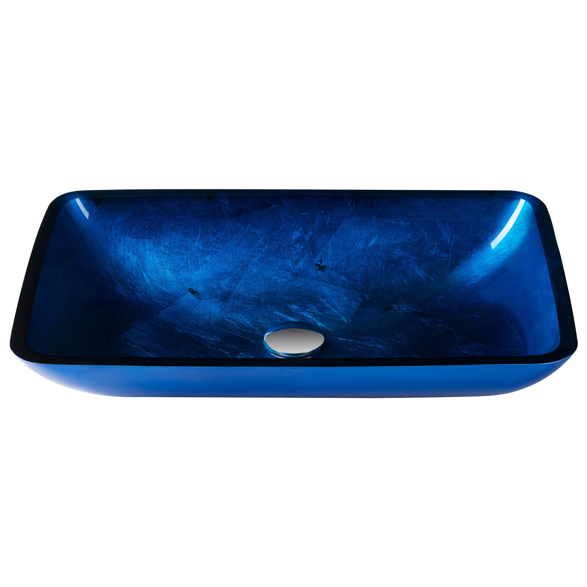 Premium Rectangular Glass Vessel Bathroom Sink - Modern Blue Design with PU Chrome Finish - Perfect for Contemporary Bathrooms, Powder Rooms & Luxury Home Decor