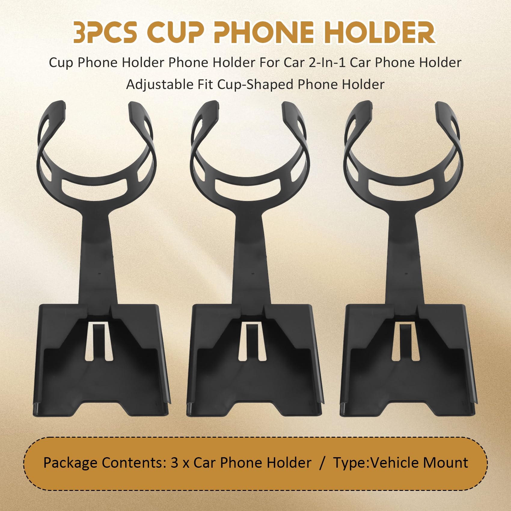 3PCS Universal Car Cup Phone Holder - Adjustable 2-in-1 Cup Shaped Phone Mount for iPhone & Android - Perfect for Road Trips, Commuting & Hands-Free Driving