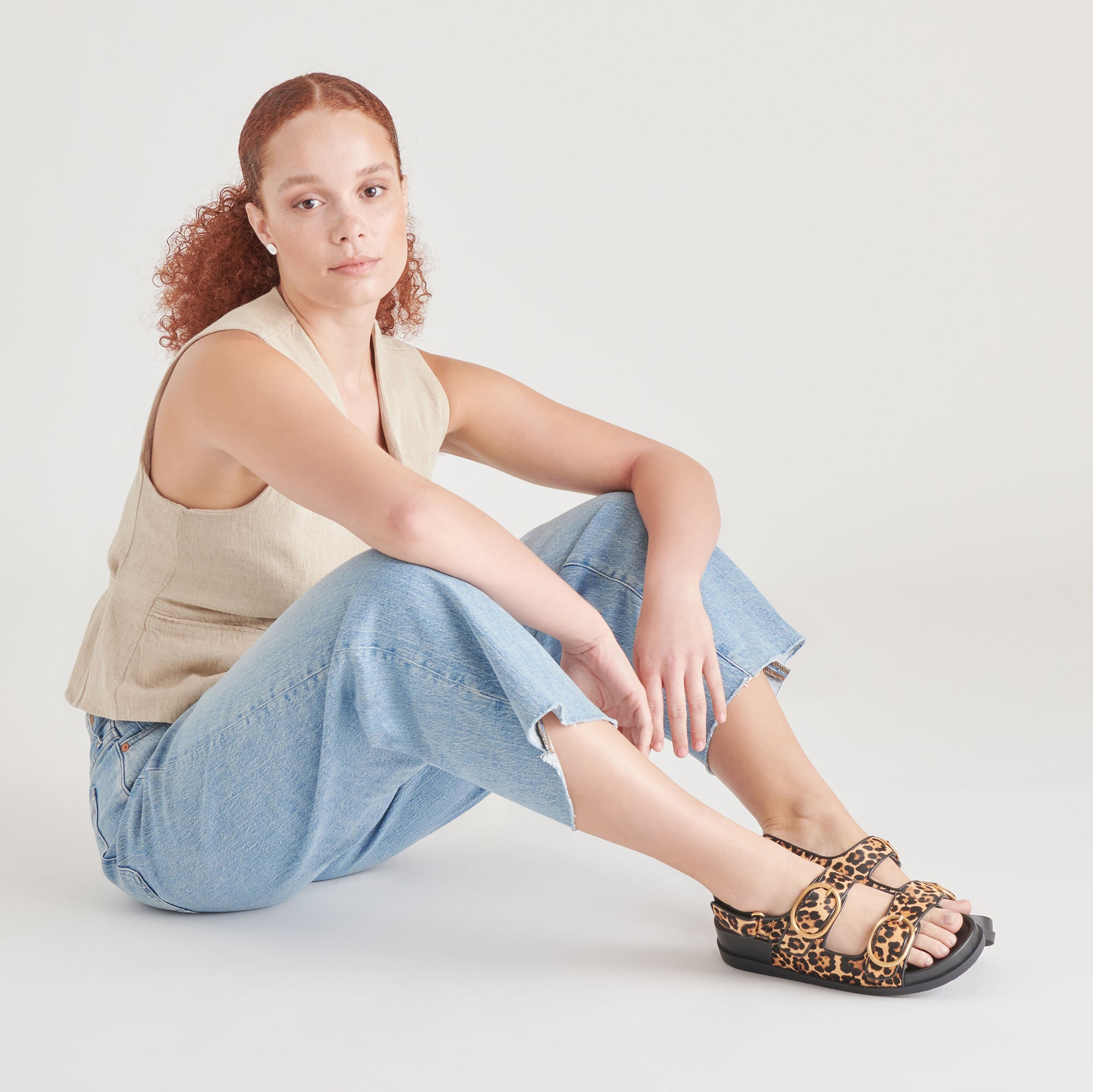 STARLA Women's Leopard Print Black Calf Hair Sandals - Fashionable & Comfortable for Summer, Beach, and Casual Outings