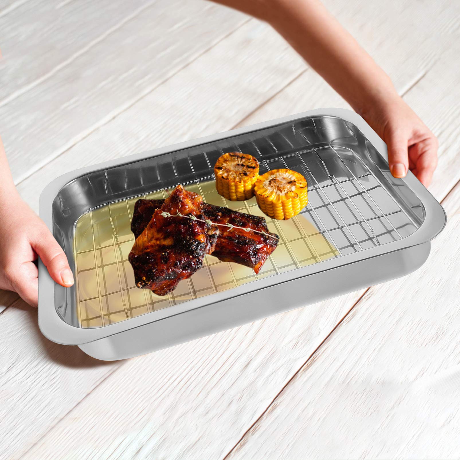 Stainless Steel Baking Pan Set with Cooling Rack - 3-Piece Oven Bakeware Kit for Cookies, Roasting, and Pastries - Perfect for Home Baking, Thanksgiving Turkey, and Holiday Cooking