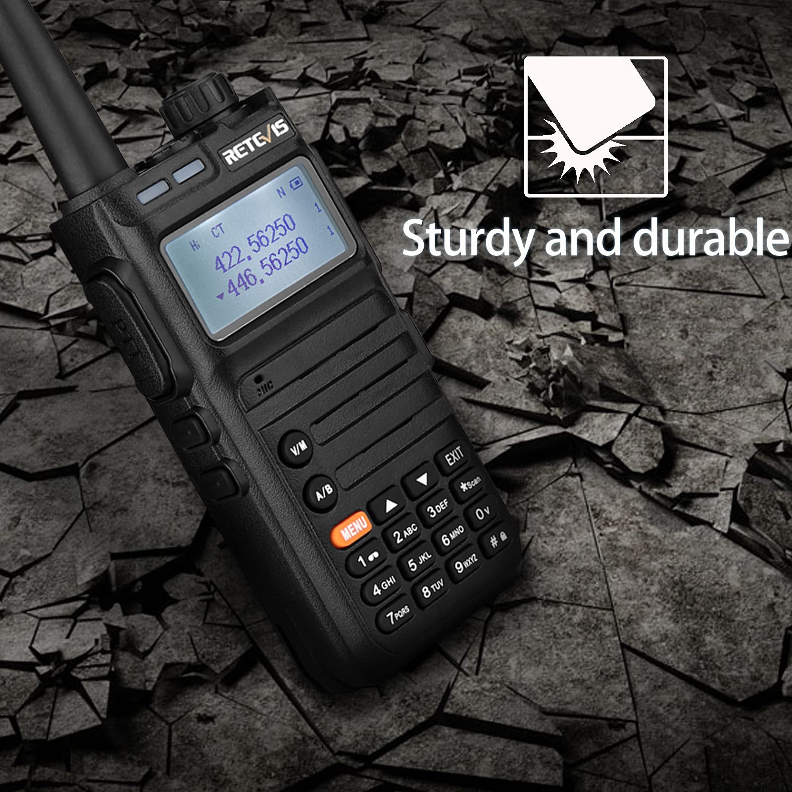 Retevis RA685 Dual Band Walkie Talkie - 5W High Power Long Range Two Way Radio with 1800mAh Rechargeable Battery, Flashlight & FM Radio - Perfect for Beginners, Hunting, Camping & Outdoor Adventures (Black, 1 Pack)