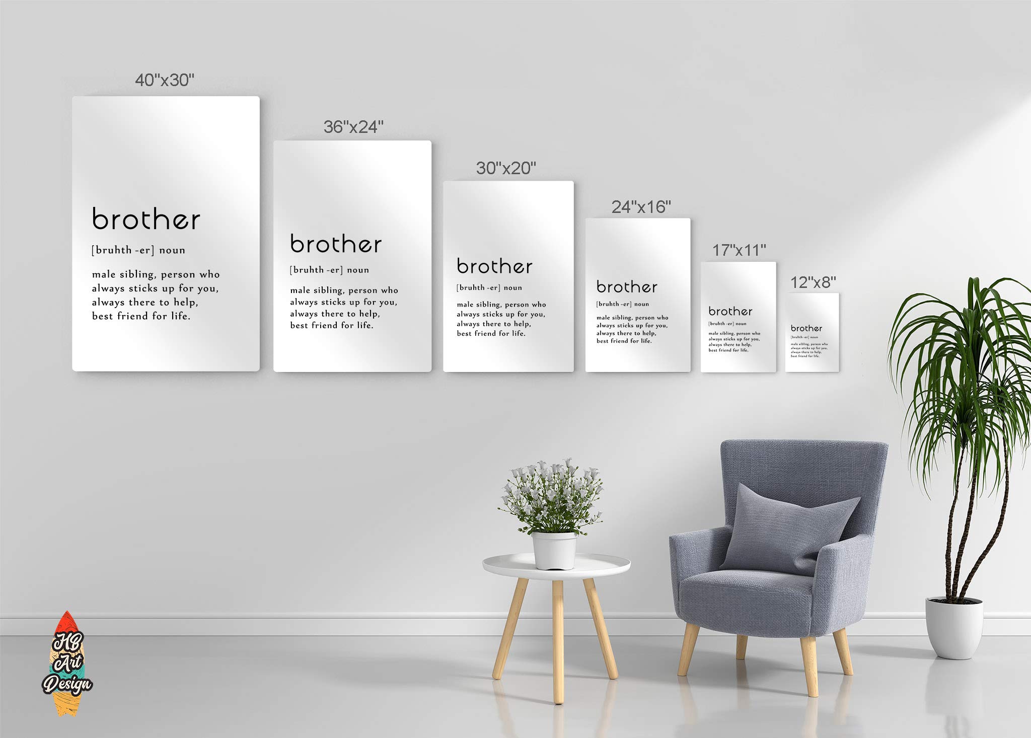 HB Art Design Noun Dictionary Brother Definition Metal Print Wall Art - 40x30 Inches - Funny Quote Sign for Office, Farmhouse, Bathroom, Kitchen, Bedroom & Living Room Decor - Perfect Gift for Siblings & Family