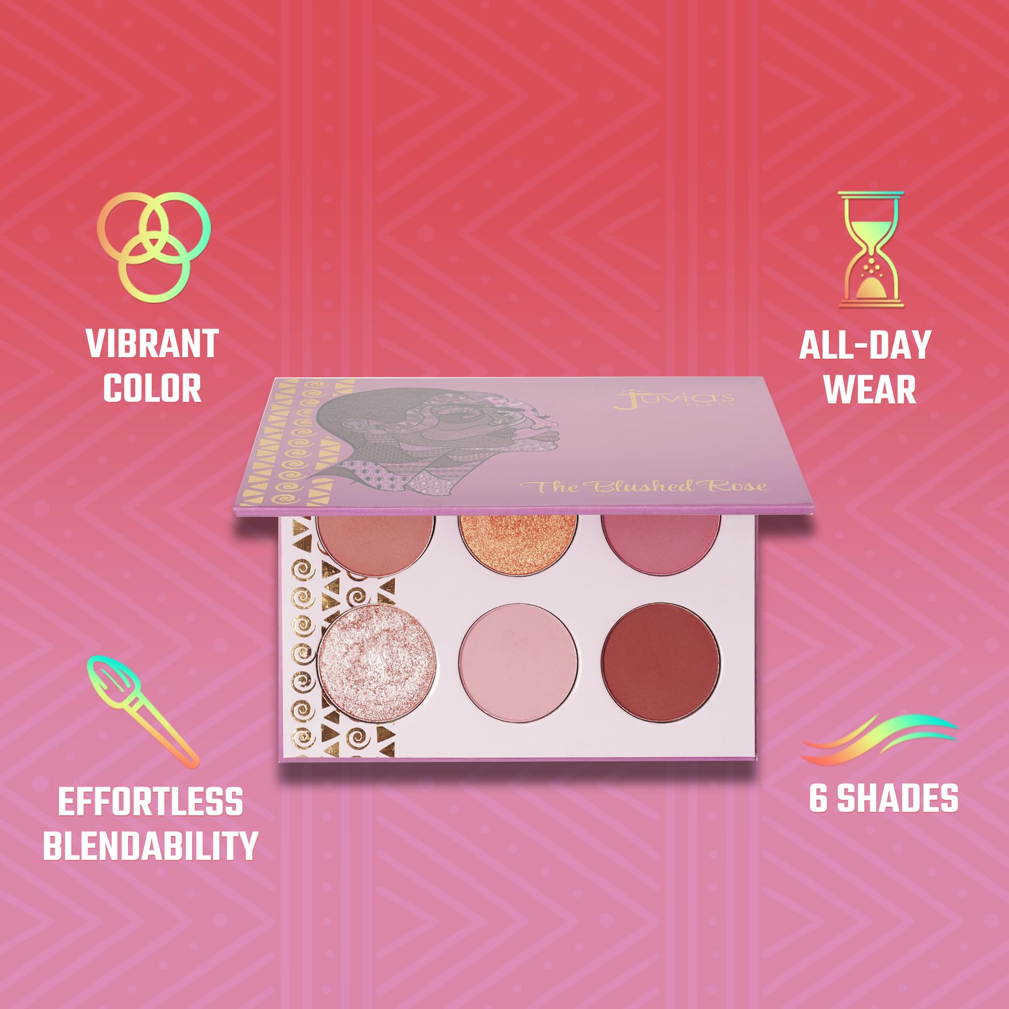 Juvia's Place Blushed Rose Eyeshadow Palette - 6 Highly Pigmented Shades (Rosy, Pinks, Rose-Gold) for Professional Eye Makeup | Perfect for Daytime Glam & Evening Looks