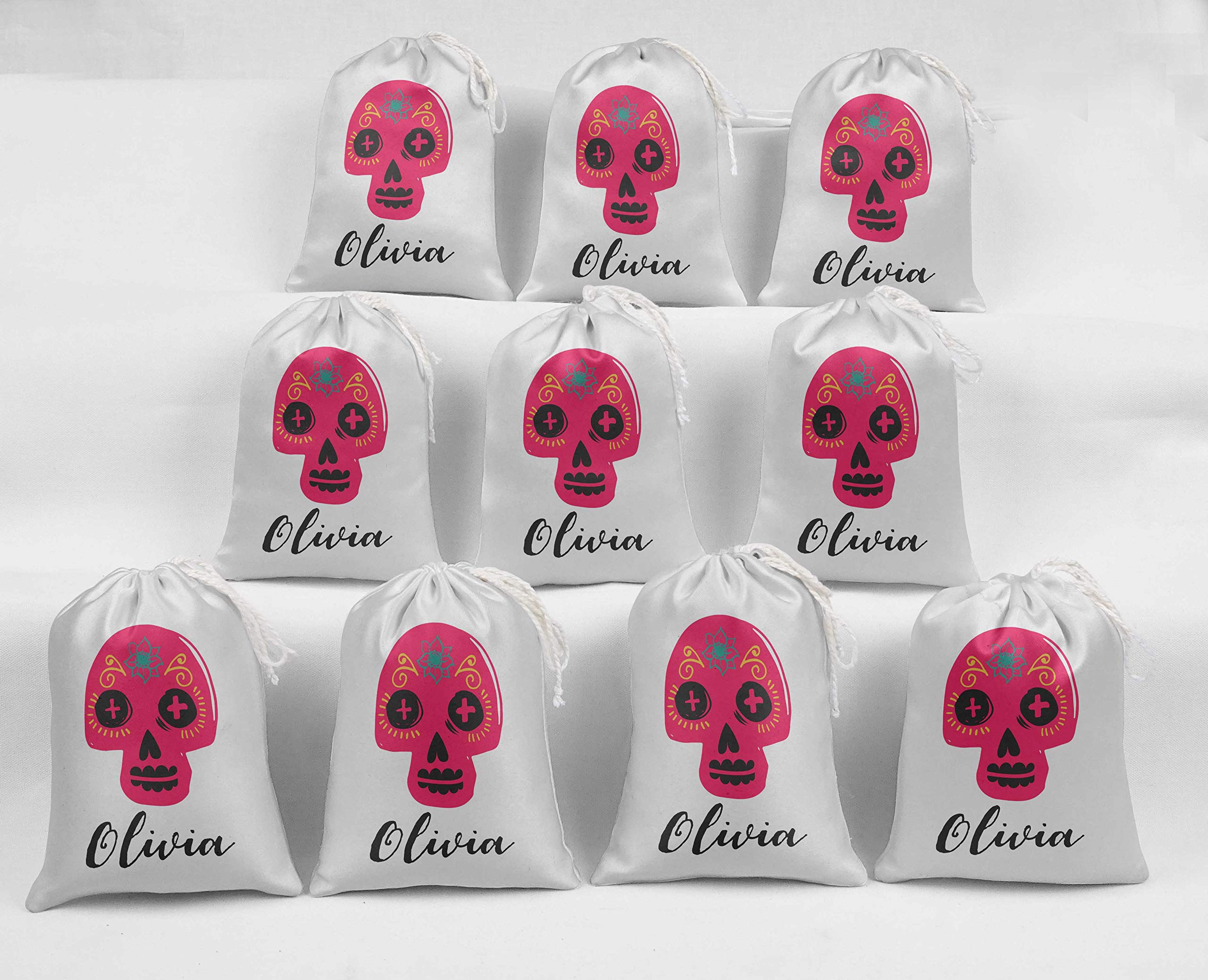 Custom White Skull Halloween Party Favor Bags - 15pc for Candy & Gifts