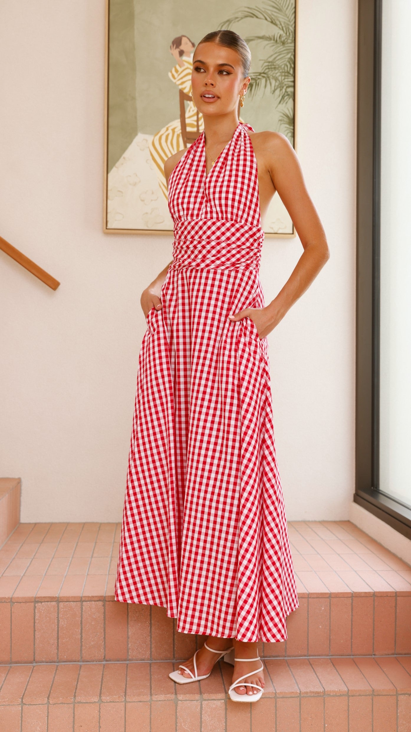 Brydie Halter Maxi Dress - Red Gingham Print Flowy Summer Dress for Women | Beach Cover Up, Vacation Outfit, Boho Chic Fashion