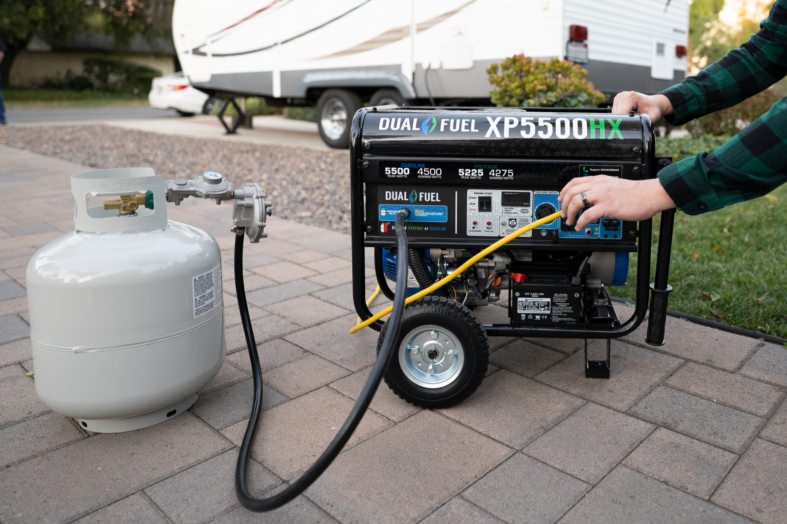 5500W Dual Fuel Portable Generator with CO Alert - Gas & Propane Powered for Camping, RV, Home Backup & Emergency Power
