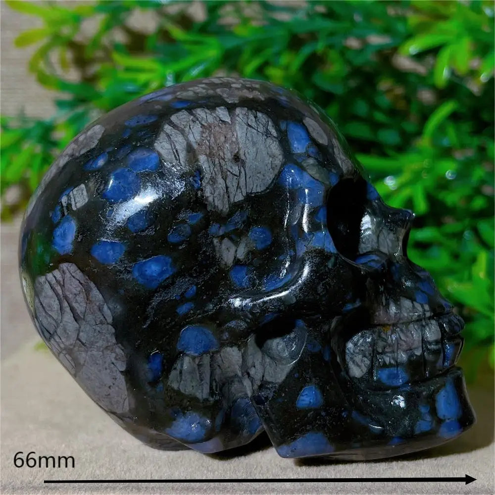 Natural Glaucophane Crystal Skull Carving - Handcrafted Healing Stone Quartz Mineral for Spiritual Decor, Meditation & Home Decoration