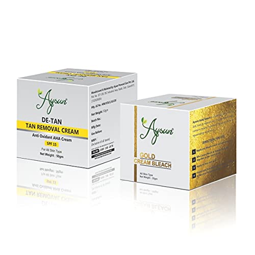 Aysun De-Tan Tan Removal Cream & Gold Skin Lightening Cream Combo Pack of 2 - Brighten Skin Tone & Remove Sun Tan for Face & Body - Perfect for Summer Skin Care & Glowing Complexion