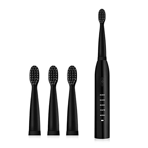 CactusAngui Waterproof Sonic Electric Toothbrush with Replaceable Heads - Rechargeable Automatic Toothbrush for Adults & Kids (Black) - Perfect for Travel, Home & Daily Oral Care