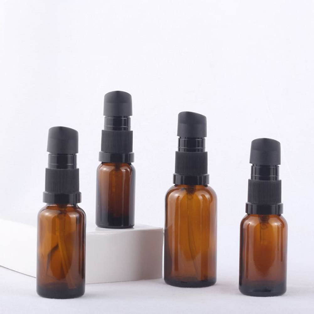 6-Pack 30ml Amber Glass Travel Bottles - Refillable Leak-Proof Toiletry Containers with Pump Dispenser for Shampoo, Lotion & Cosmetics | TSA Approved Mini Liquid Bottles for Air Travel, Gym & Vacation Essentials