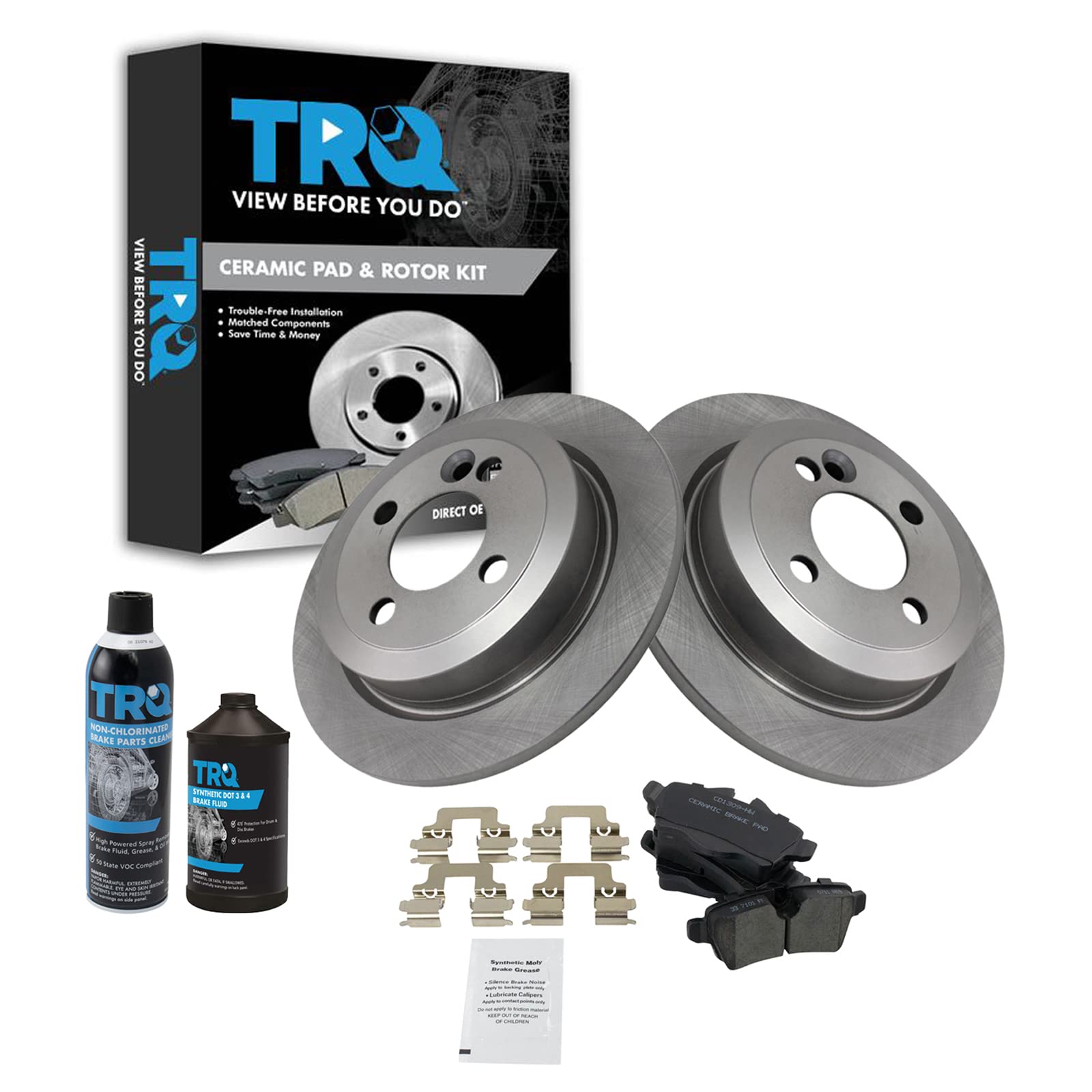 TRQ Rear Brake Pad & Rotor Kit - Ceramic Brake Pads and Rotors for 2008-2015 Mini Cooper | High-Performance Braking System for City Driving and Daily Commutes