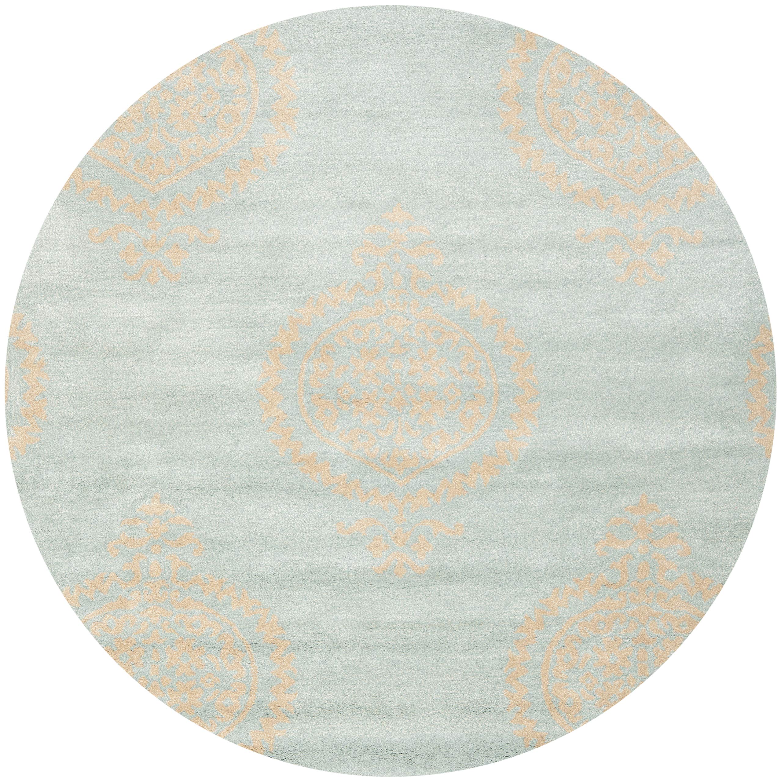 SAFAVIEH Soho Collection 6-Foot Round Blue & Beige Area Rug - Handmade Premium Wool & Viscose - Perfect for Living Room, Bedroom or Office Decor (Model SOH703A)