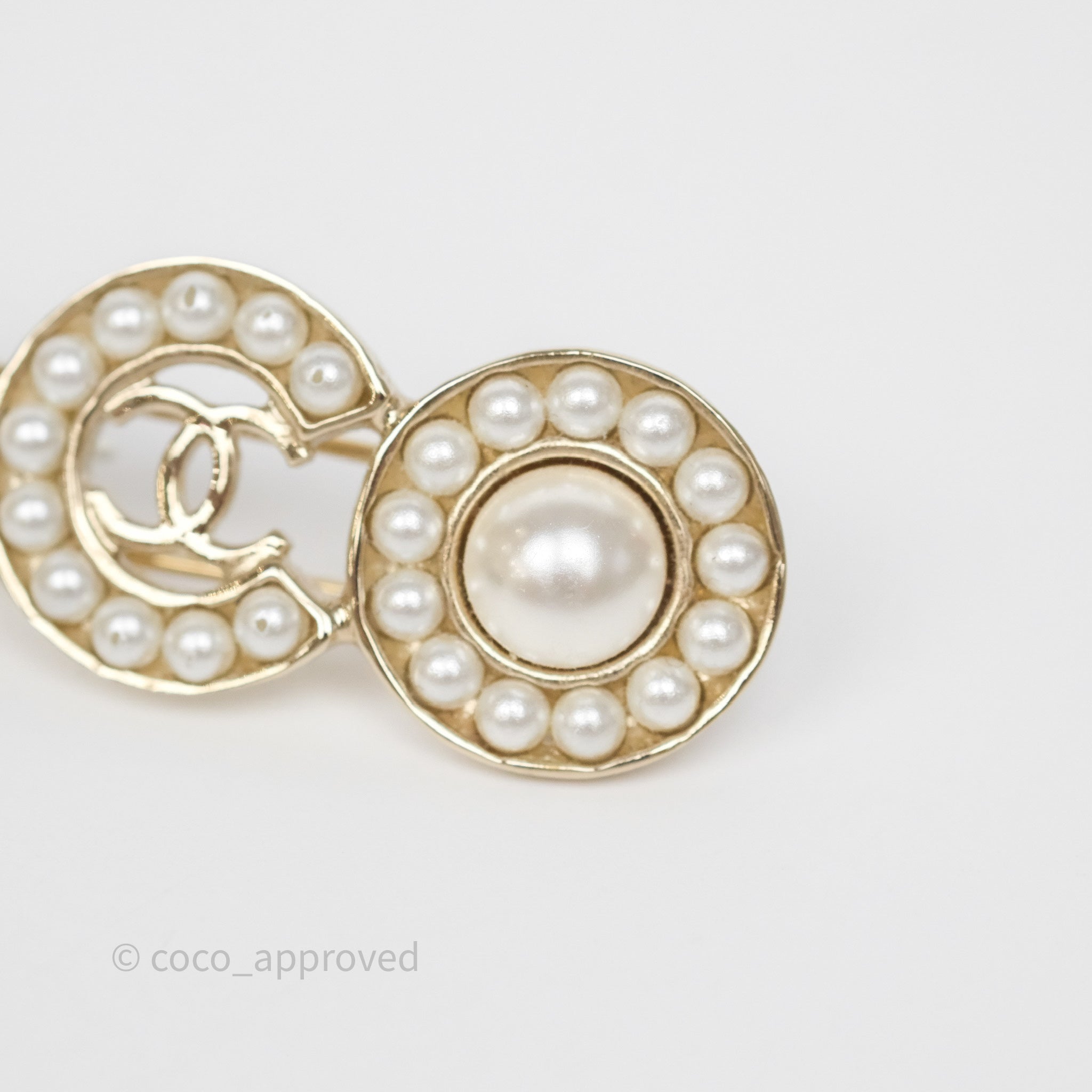 Chanel CC Coco Pearl Hair Clip Gold Tone 21P - Elegant Hair Accessory for Women, Perfect for Parties, Weddings & Special Occasions
