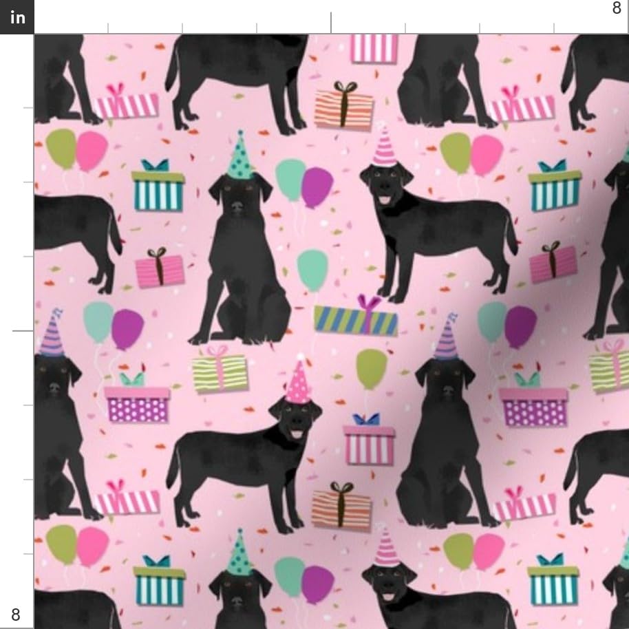 Black Lab Birthday Party Dog Breed Labrador Retriever Printed Petal Signature Cotton Fabric - Fat Quarter for Sewing, Quilting, Apparel & Crafts - Perfect for Dog-Themed Decorations and DIY Pet Accessories