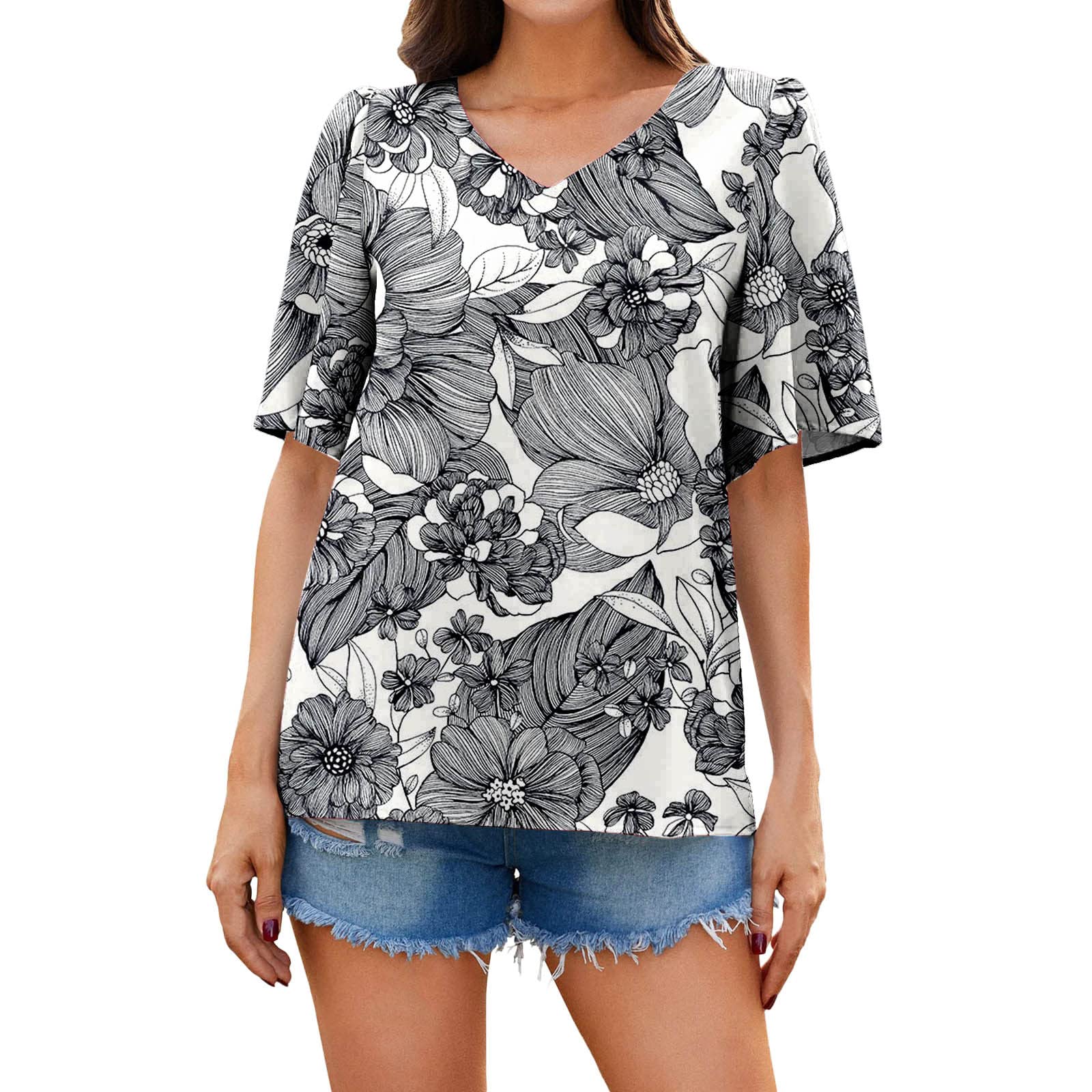 UOKNICE Women's V-Neck T-Shirts - Trendy Summer Tops for Casual & Boho Style