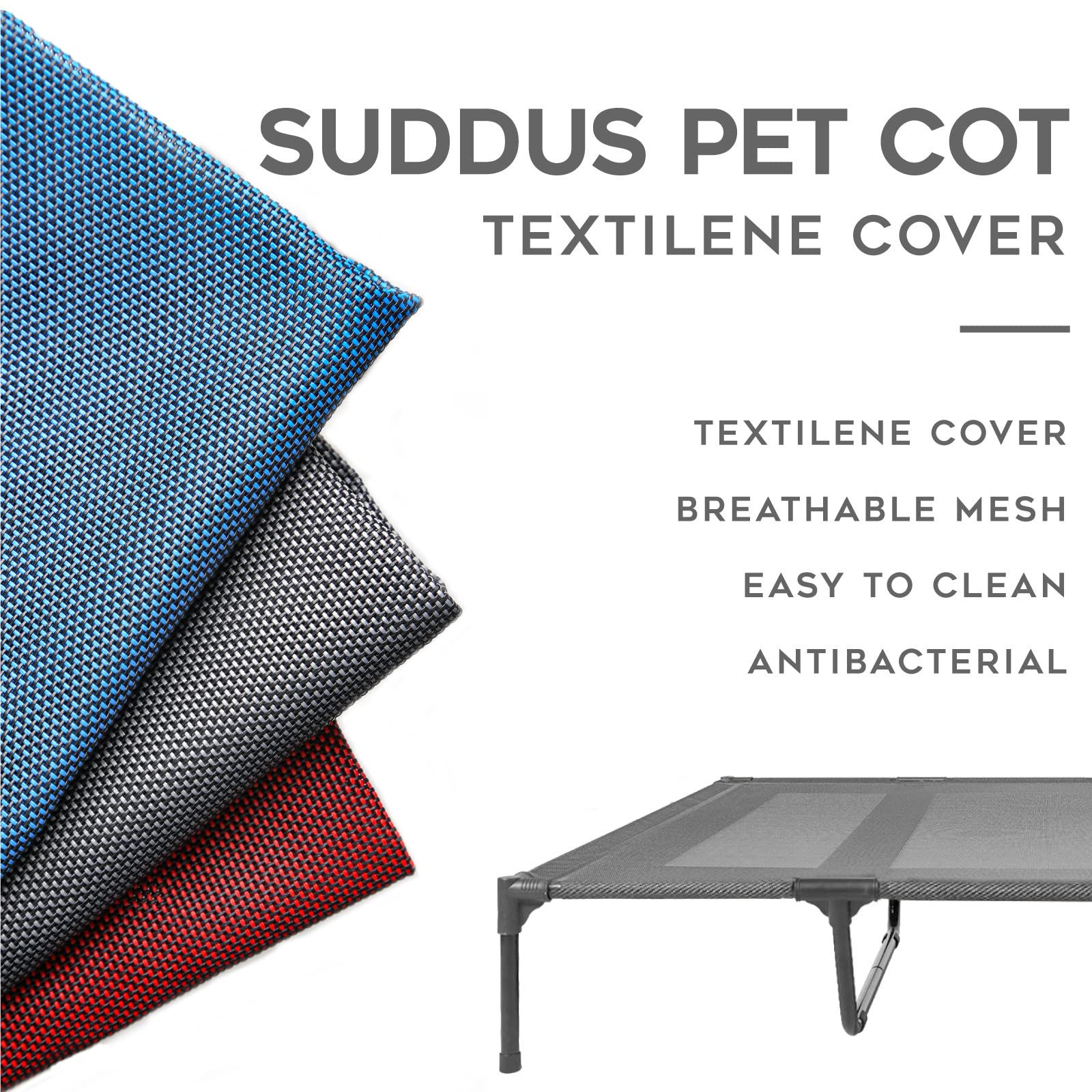 Suddus Chew Proof Elevated Dog Bed Replacement Cover - Breathable, Easy to Clean XL Grey Pet Bed Cover for Indoor & Outdoor Use - Perfect for Camping, Patio, and Kennel Comfort