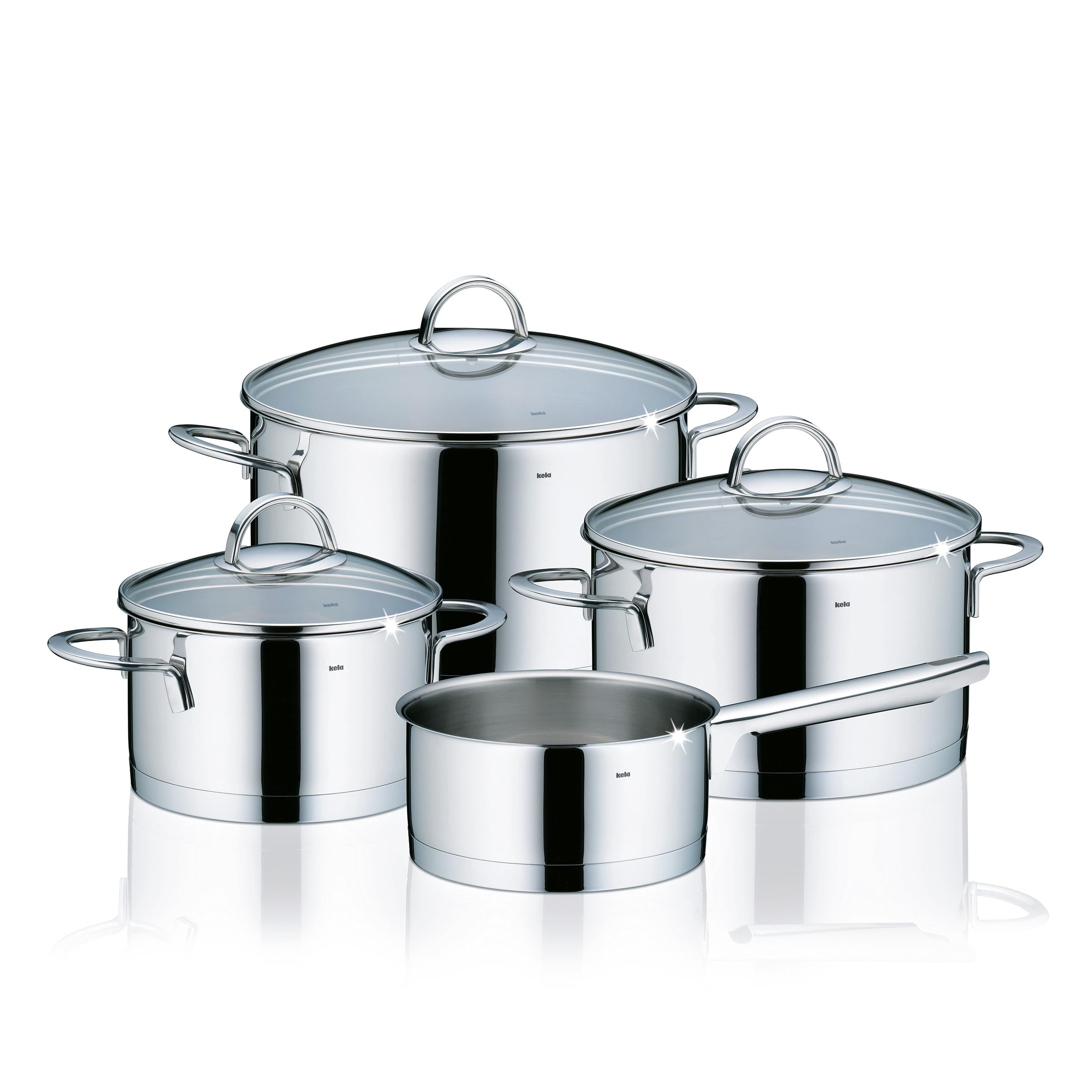 Premium Kela 10969 Cailey 4-Piece Stainless Steel Cookware Set (18/10) - Mirror Polished for Elegant Kitchen & Professional Cooking