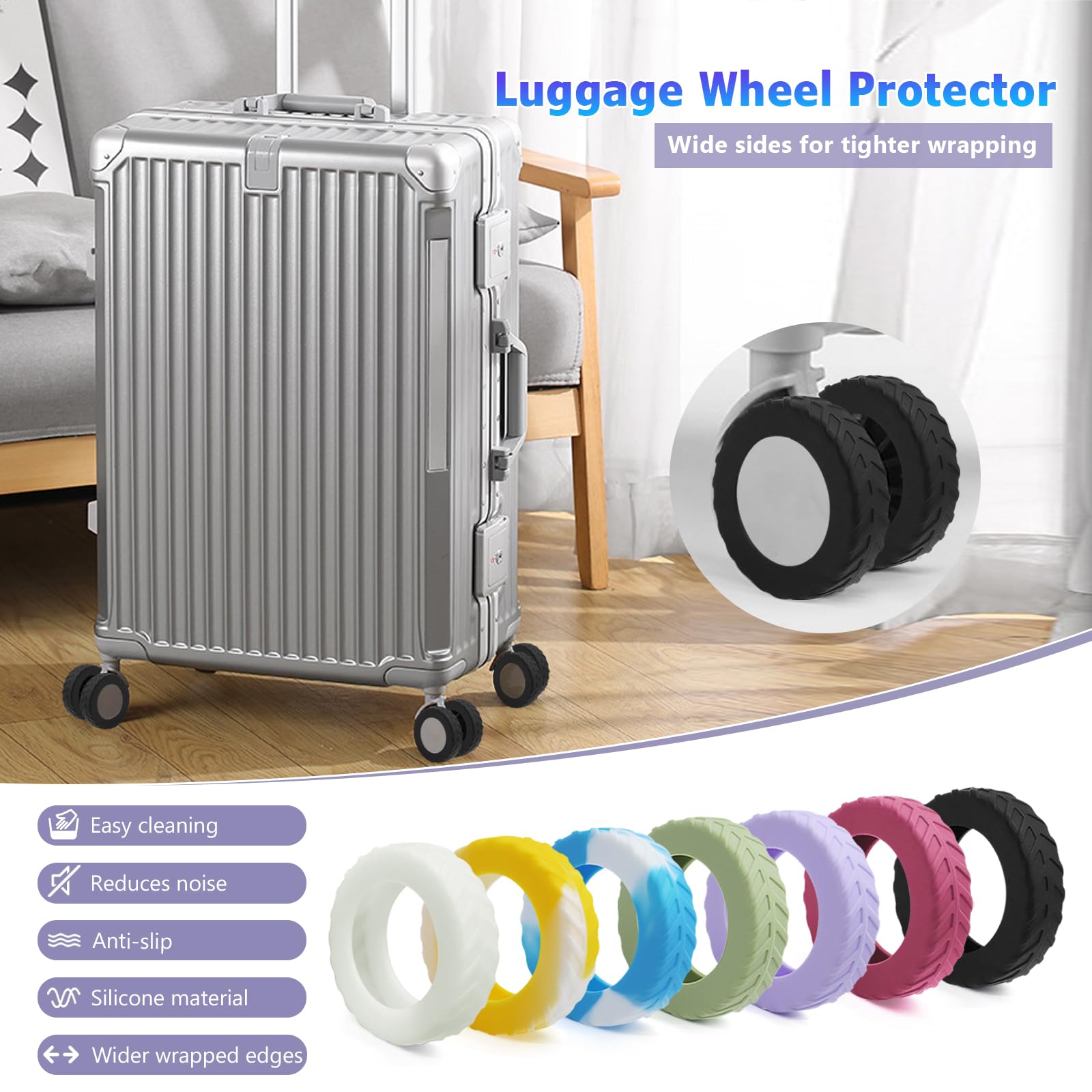 8Pcs Silicone Luggage Wheel Covers for 2-2.4'' Spinner Wheels - Travel Essentials for Carry-On Protection
