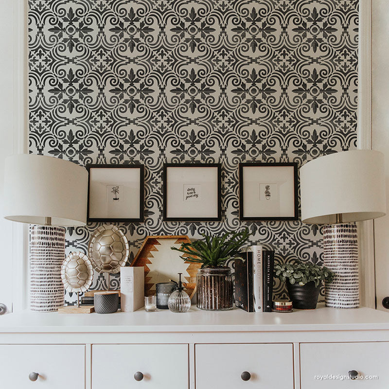 Augusta Tile Stencil - Reusable DIY Tile Painting Template for Home Decor, Bathroom & Kitchen Backsplash - Perfect for Ceramic, Porcelain & Mosaic Tile Projects