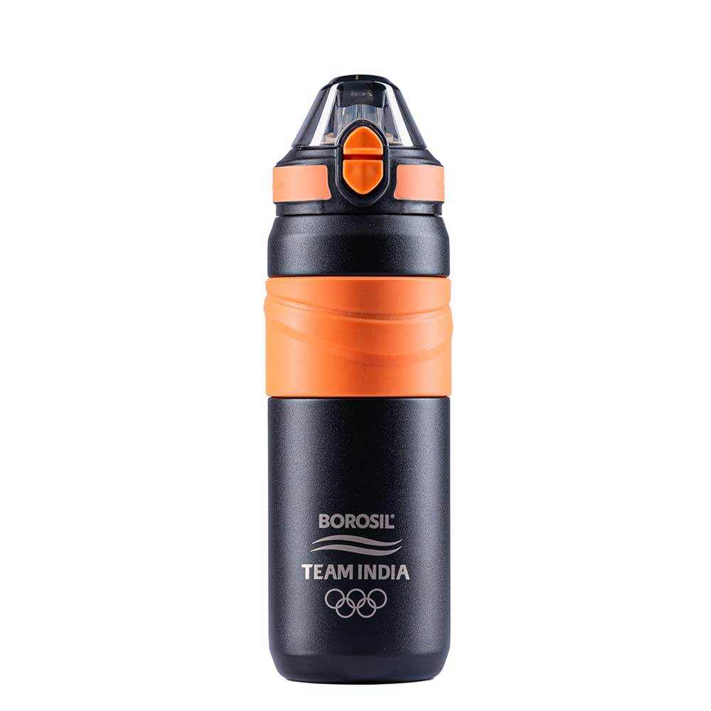 Borosil Hydra Adventure Stainless Steel Water Bottle - 560ml Double Wall Vacuum Insulated for Hot & Cold Drinks - Leakproof & Durable - Perfect for Hiking, Camping, Gym & Outdoor Activities - Black