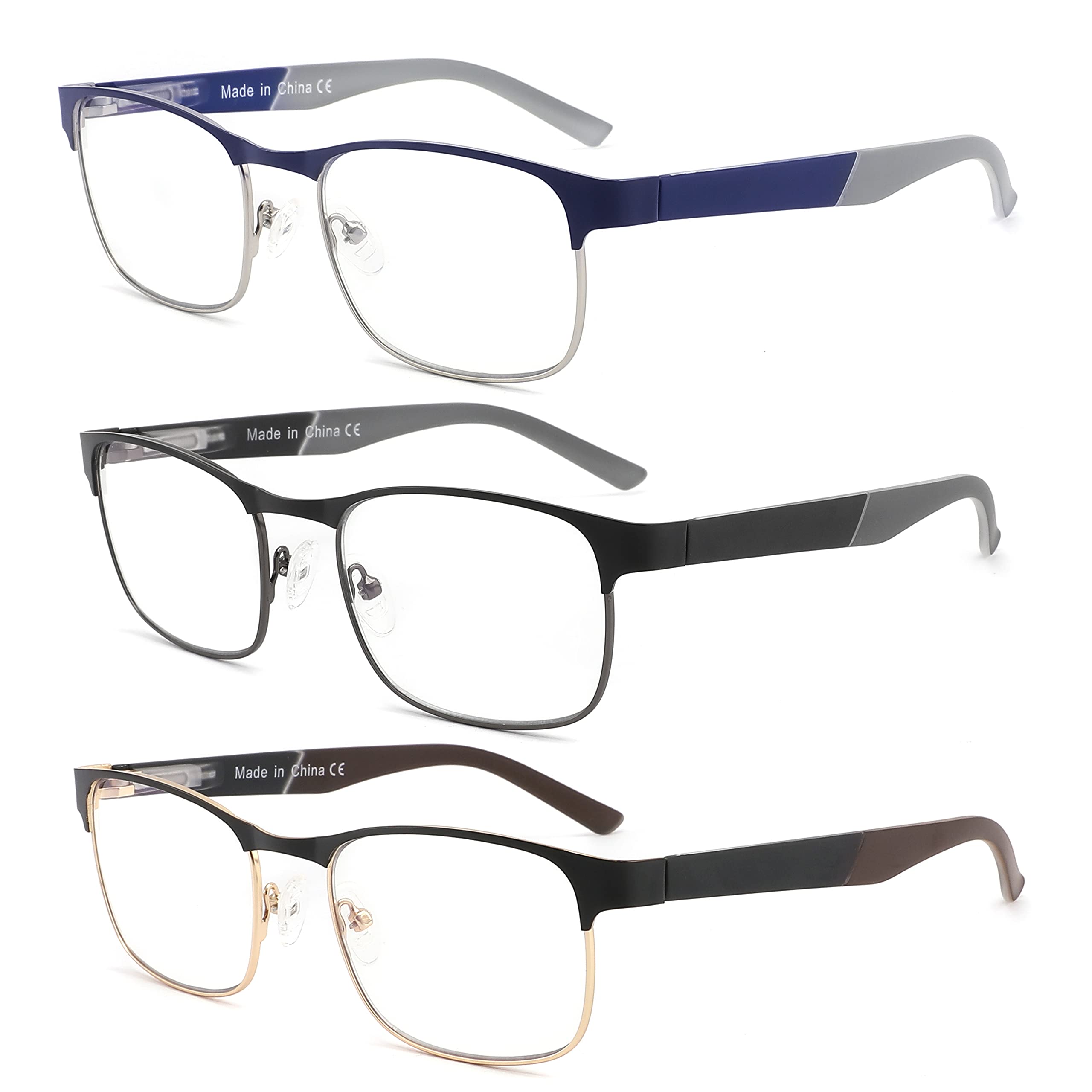 Blue Light Blocking Glasses for Men & Women - Lightweight Metal Rectangle Full Frame Reading Glasses, Anti Eyestrain Computer Glasses with UV Protection & Spring Hinge (+1.00 Strength) - Perfect for Office Work, Gaming & Screen Time